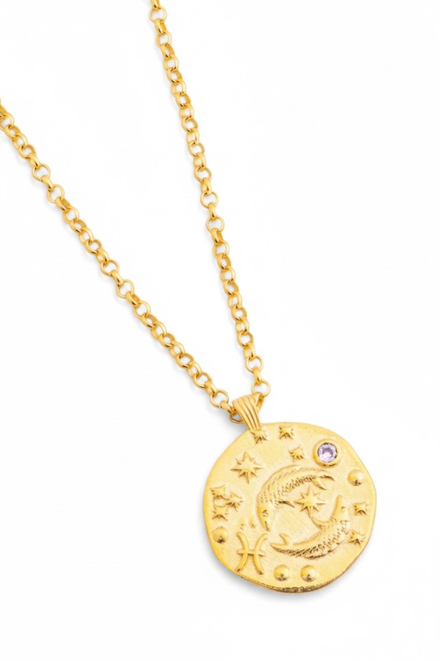 18k gold plated Pisces pendant necklace with its birthstone.