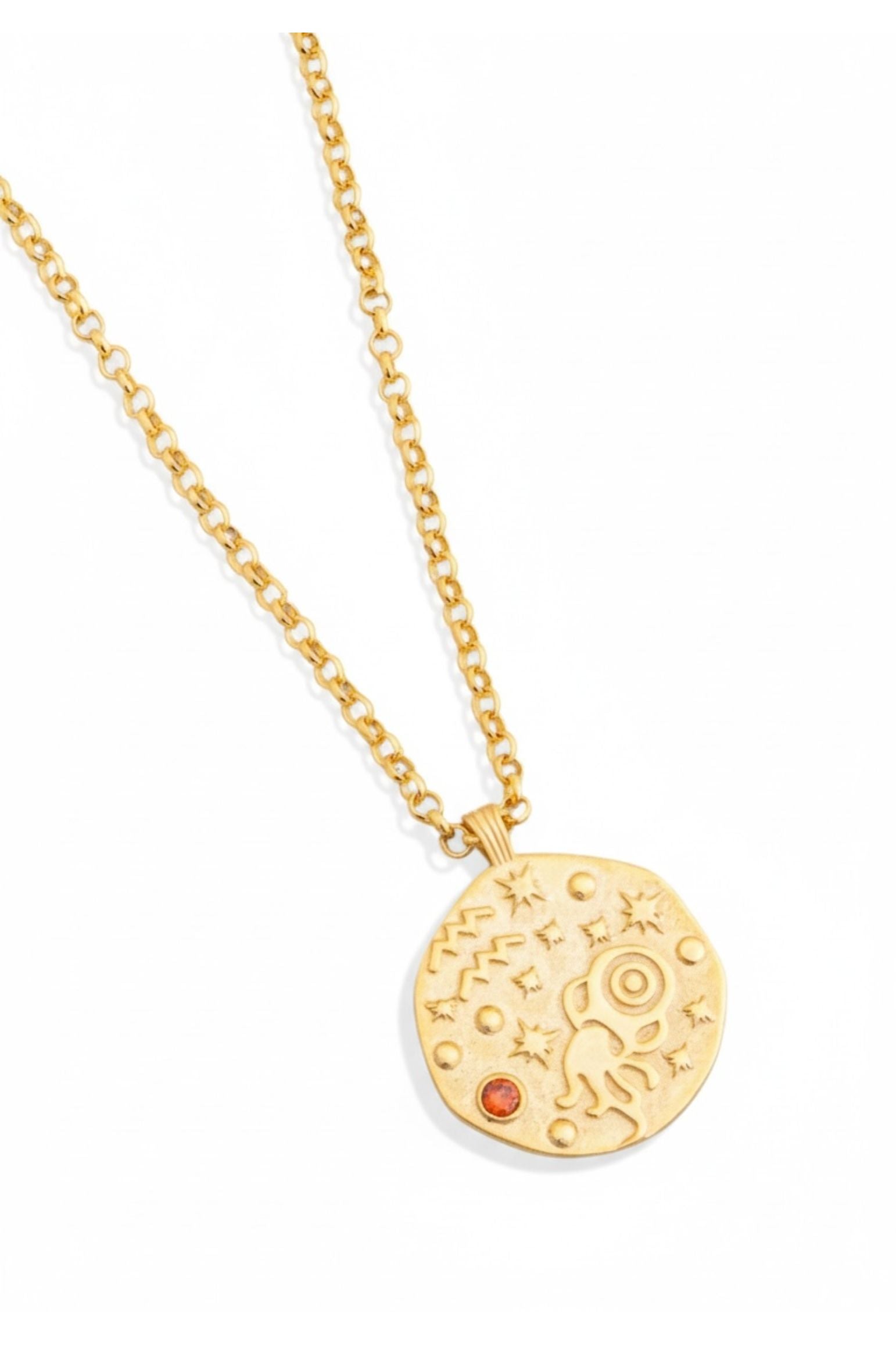 Zodiac Birthstone Talisman Necklace Aquarius Gold