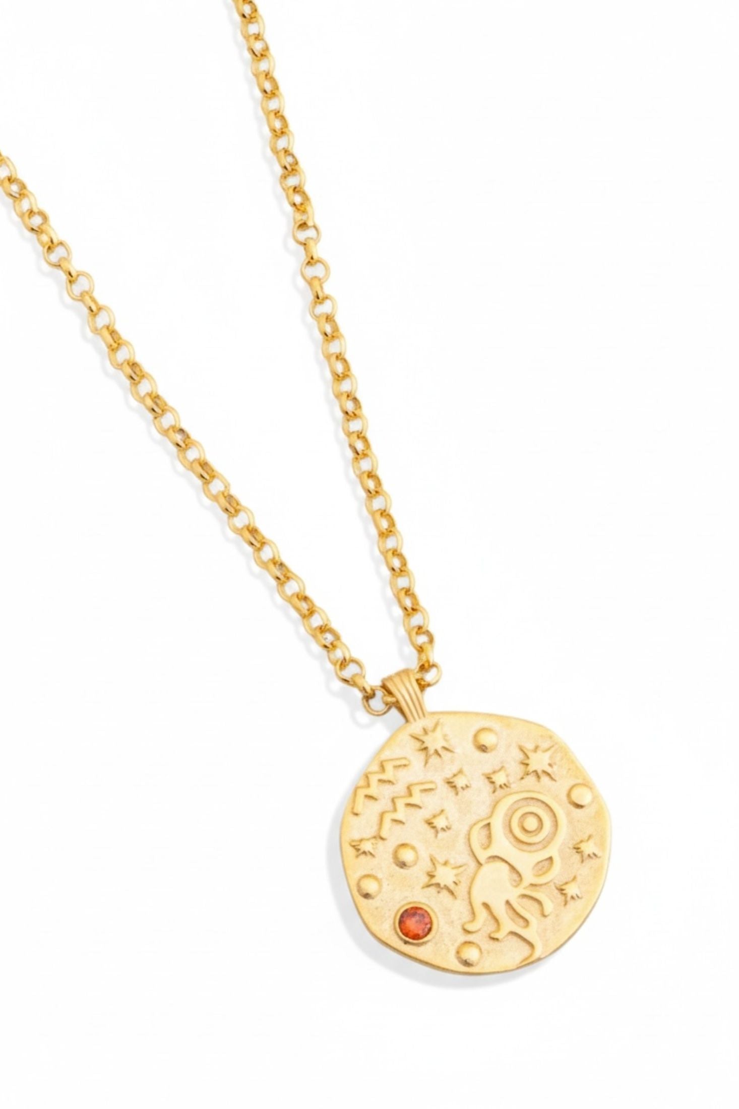 18k gold plated Aquarius pendant necklace with its birthstone.