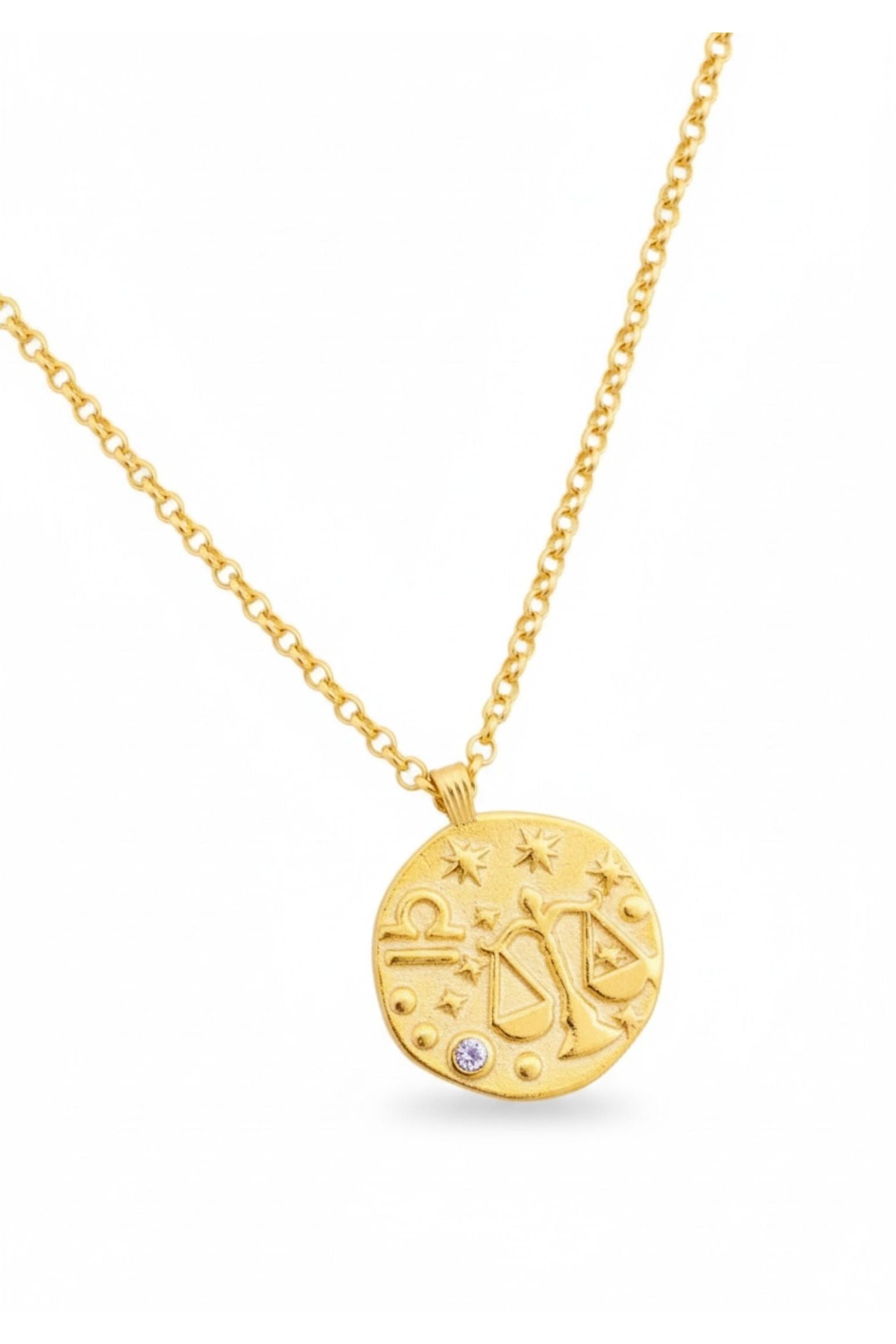 Zodiac Birthstone Talisman Necklace Libra Gold