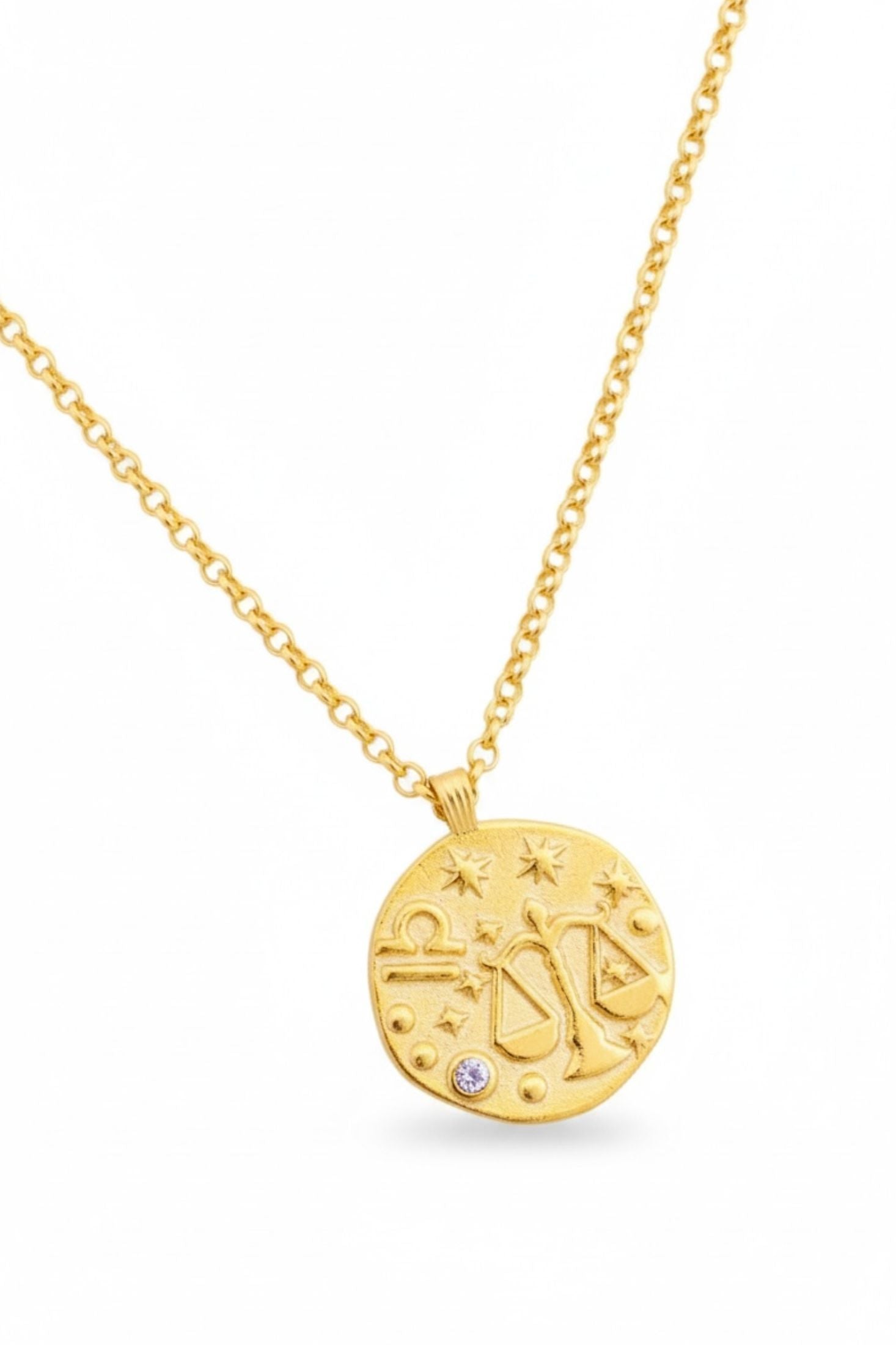 18k gold plated Libra pendant necklace with its birthstone.
