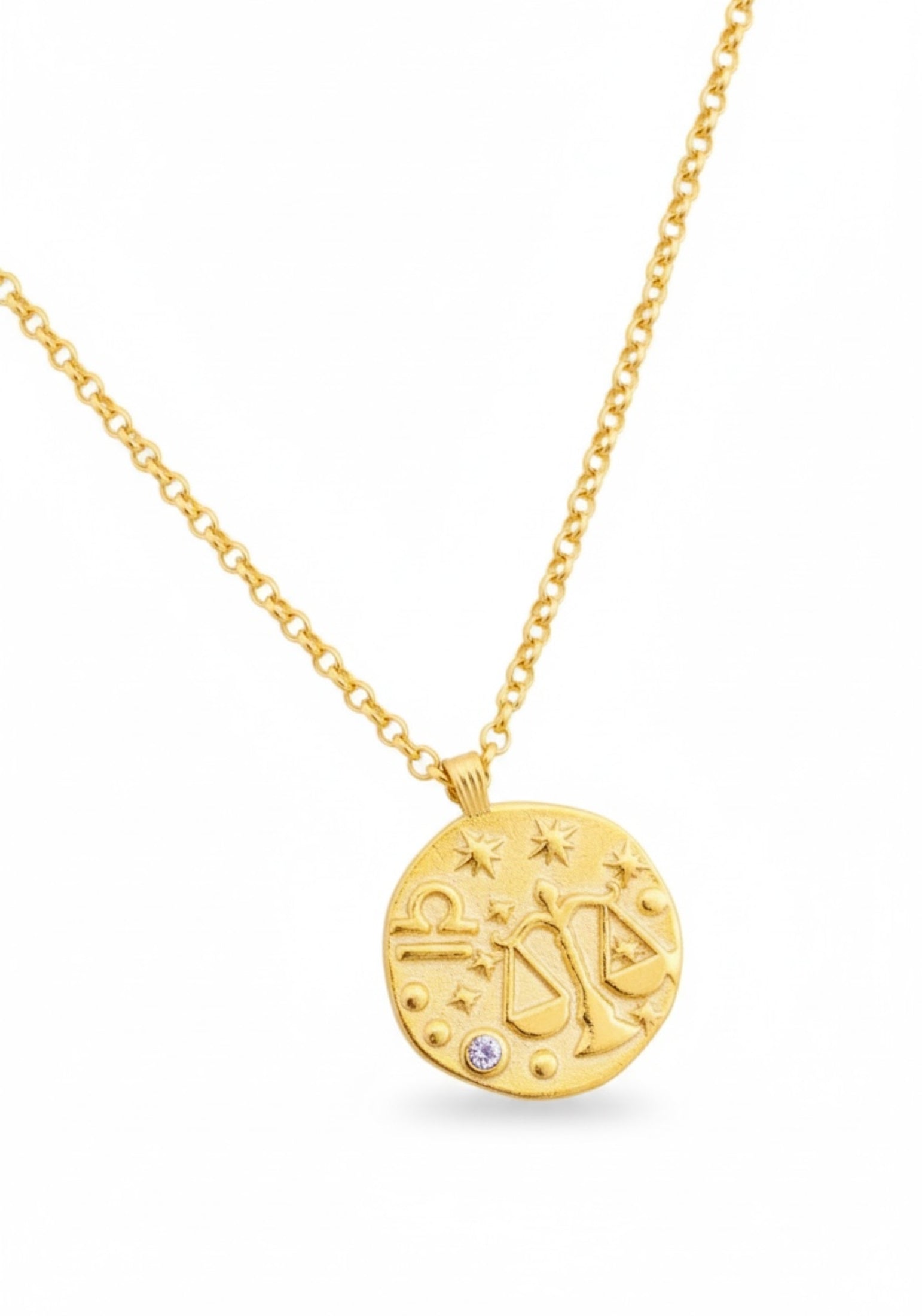 18k gold plated Libra pendant necklace with its birthstone.