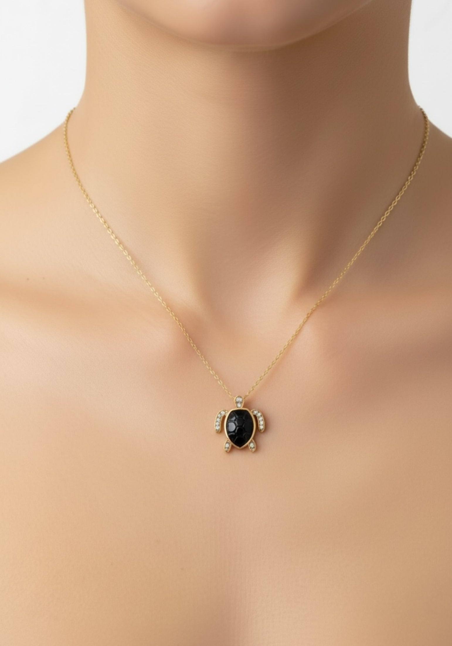 Sea Turtle Pendant Necklace Gold Black