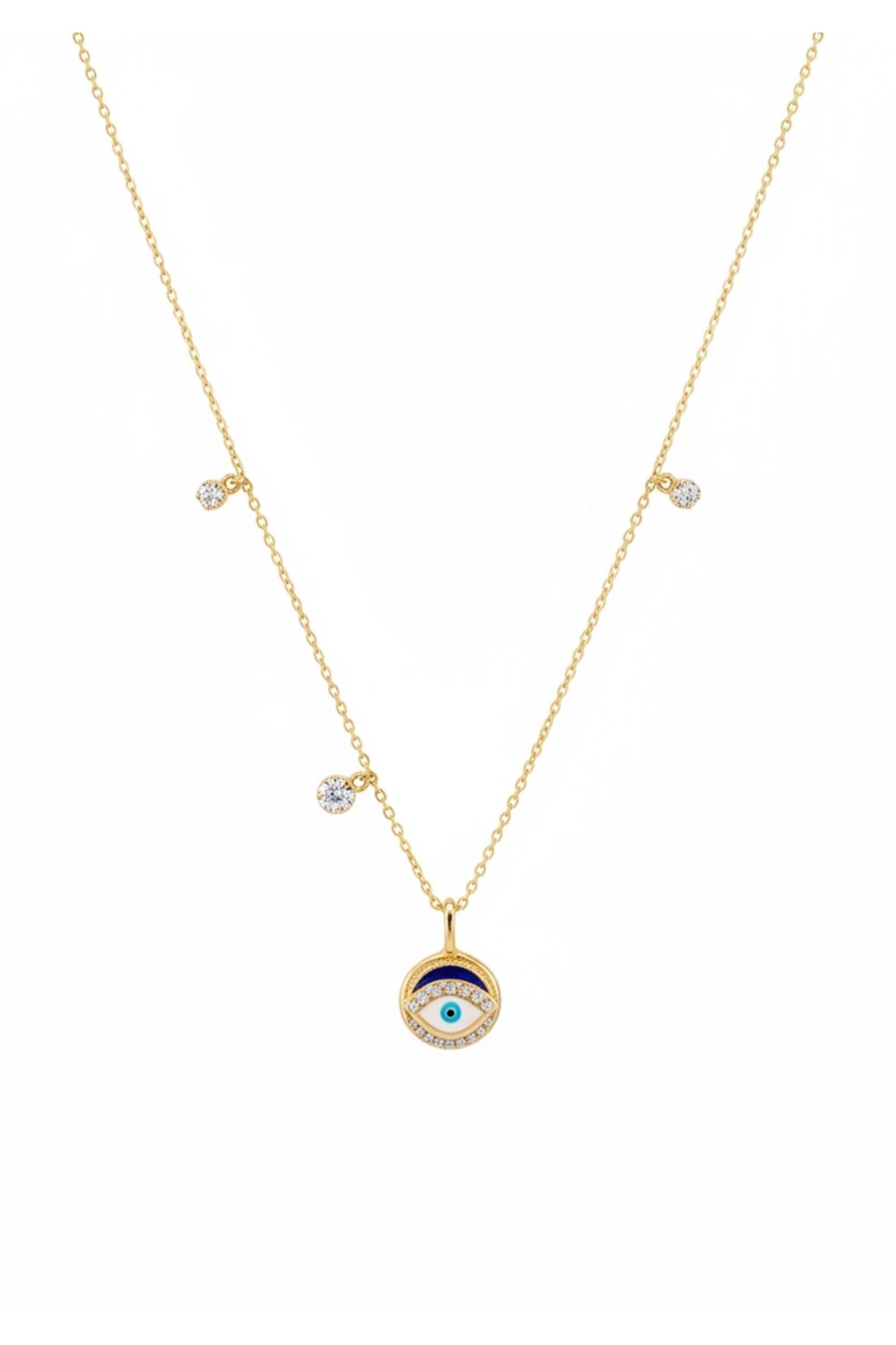 Evil Eye Enamel Necklace Gold