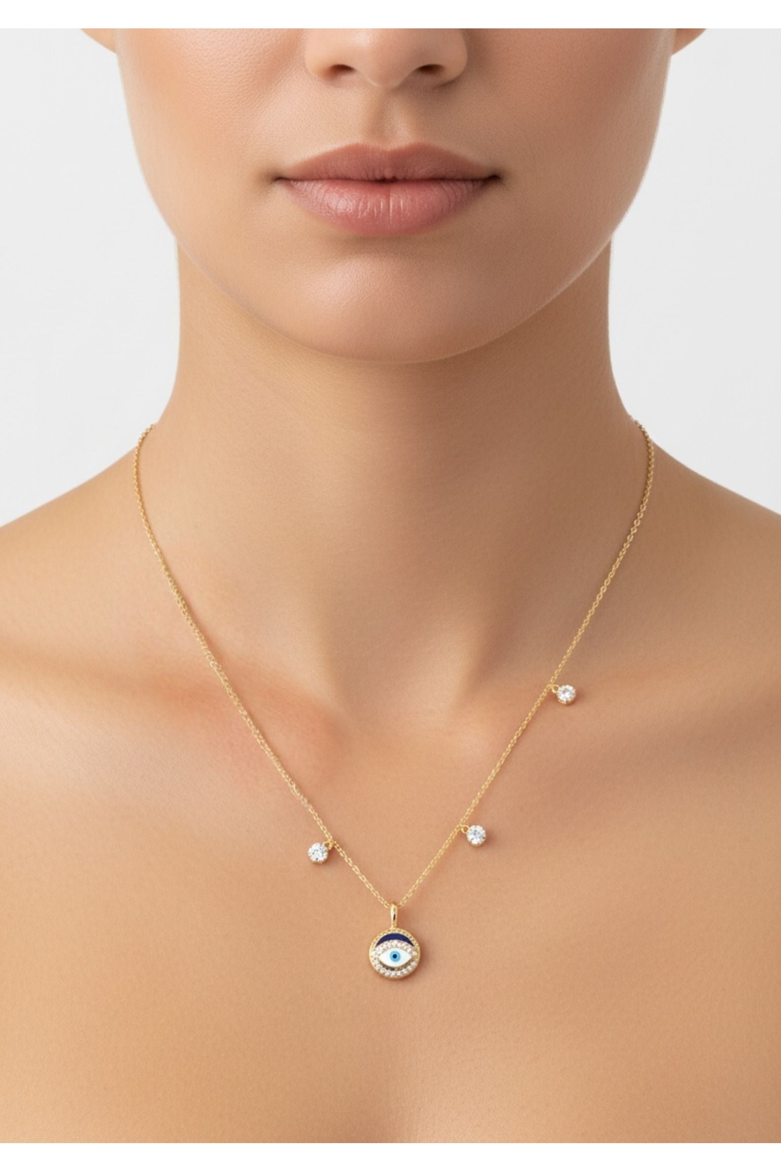 Evil Eye Enamel Necklace Gold