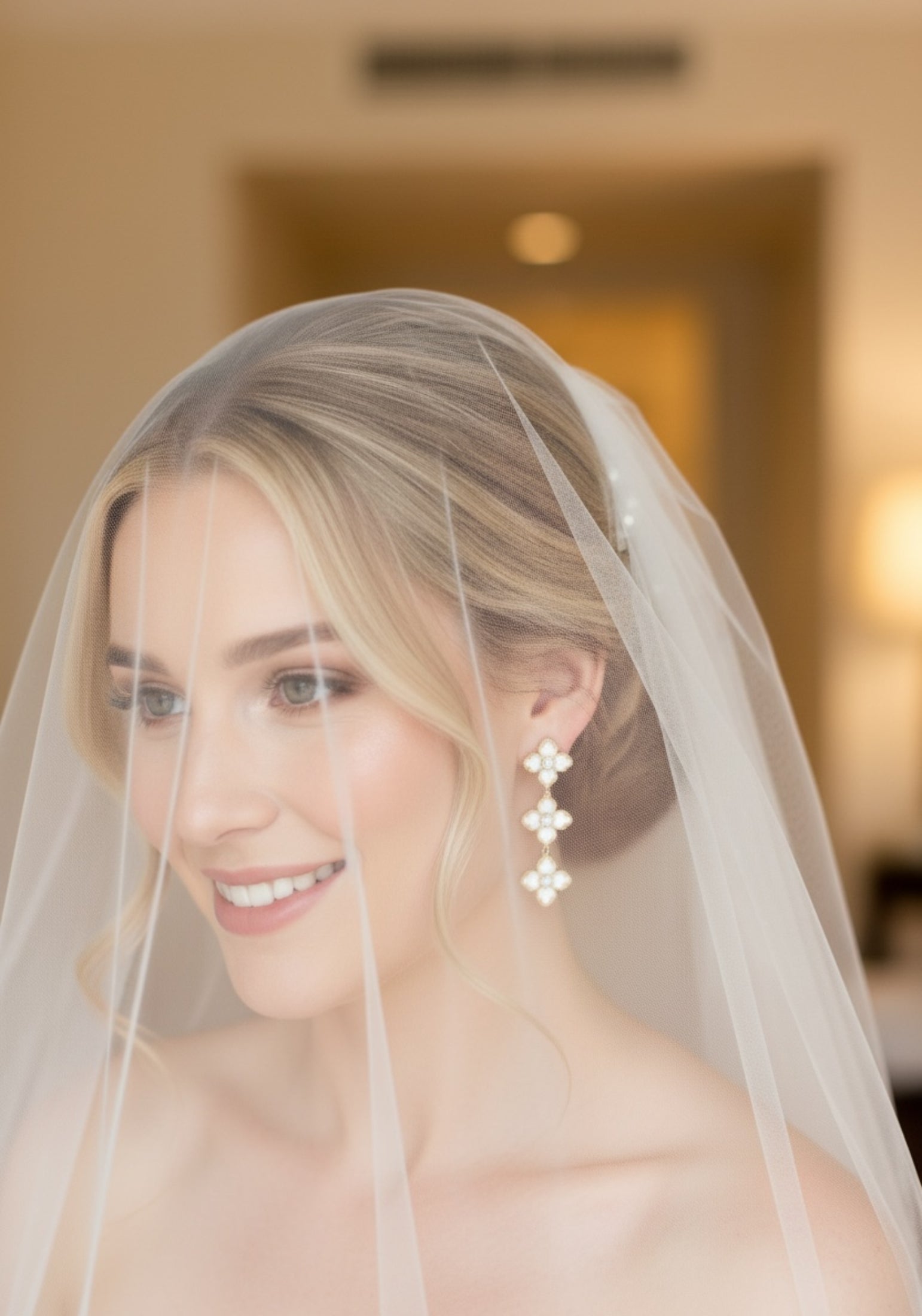 Flower Clover Triple Drop Earrings Mother Of Pearl Gold