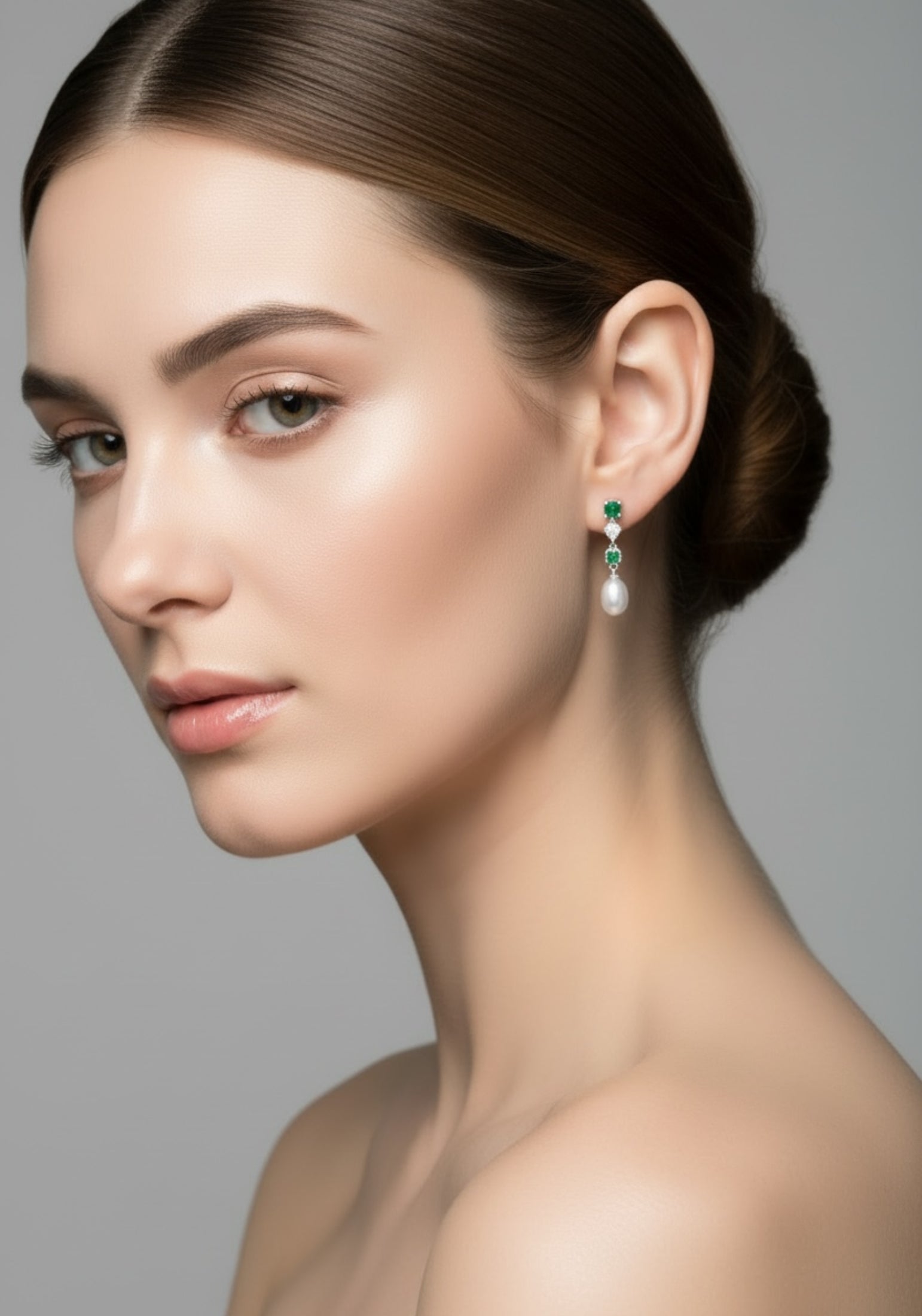 Pearl Whisper Drop Earrings Emerald Silver