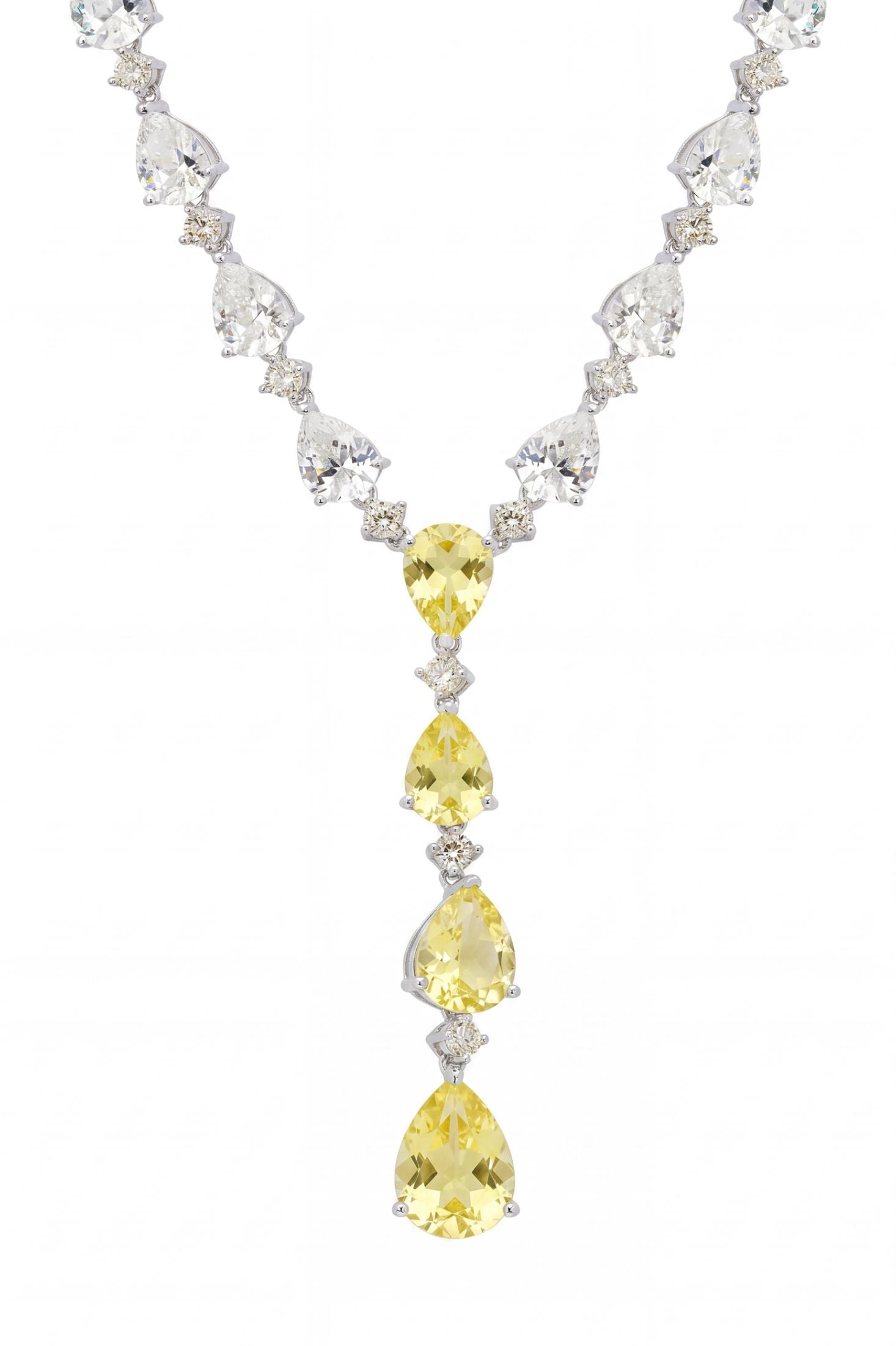 Front view of Elizabeth Statement Necklace Yellow Topaz Silver, showing silver finish.