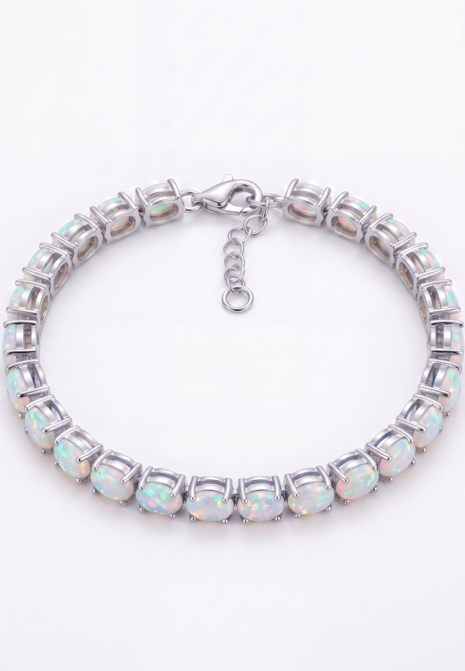 Tennisarmband aus weißem Opal, Silber