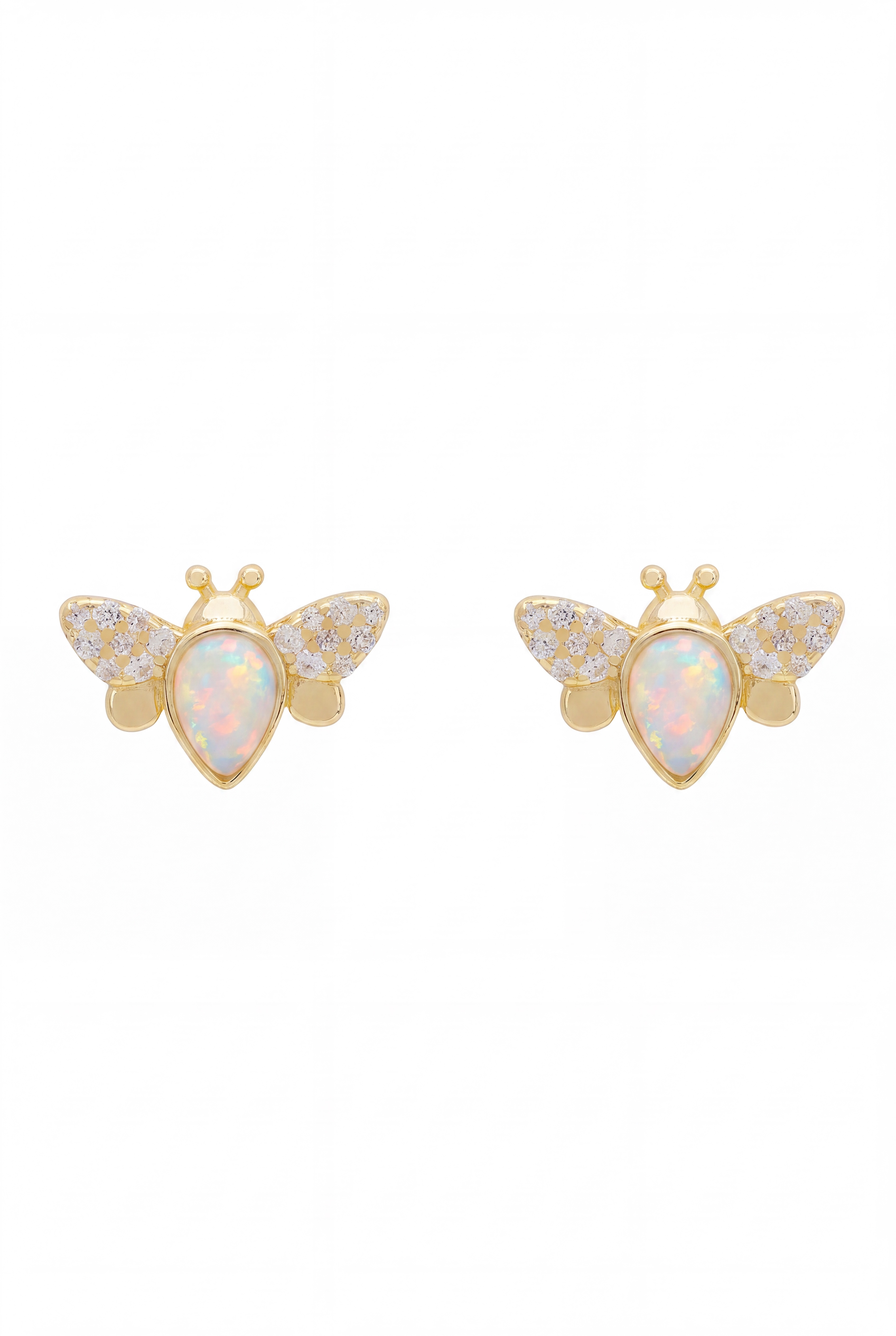 Busy Bee White Opal Stud Earrings Gold