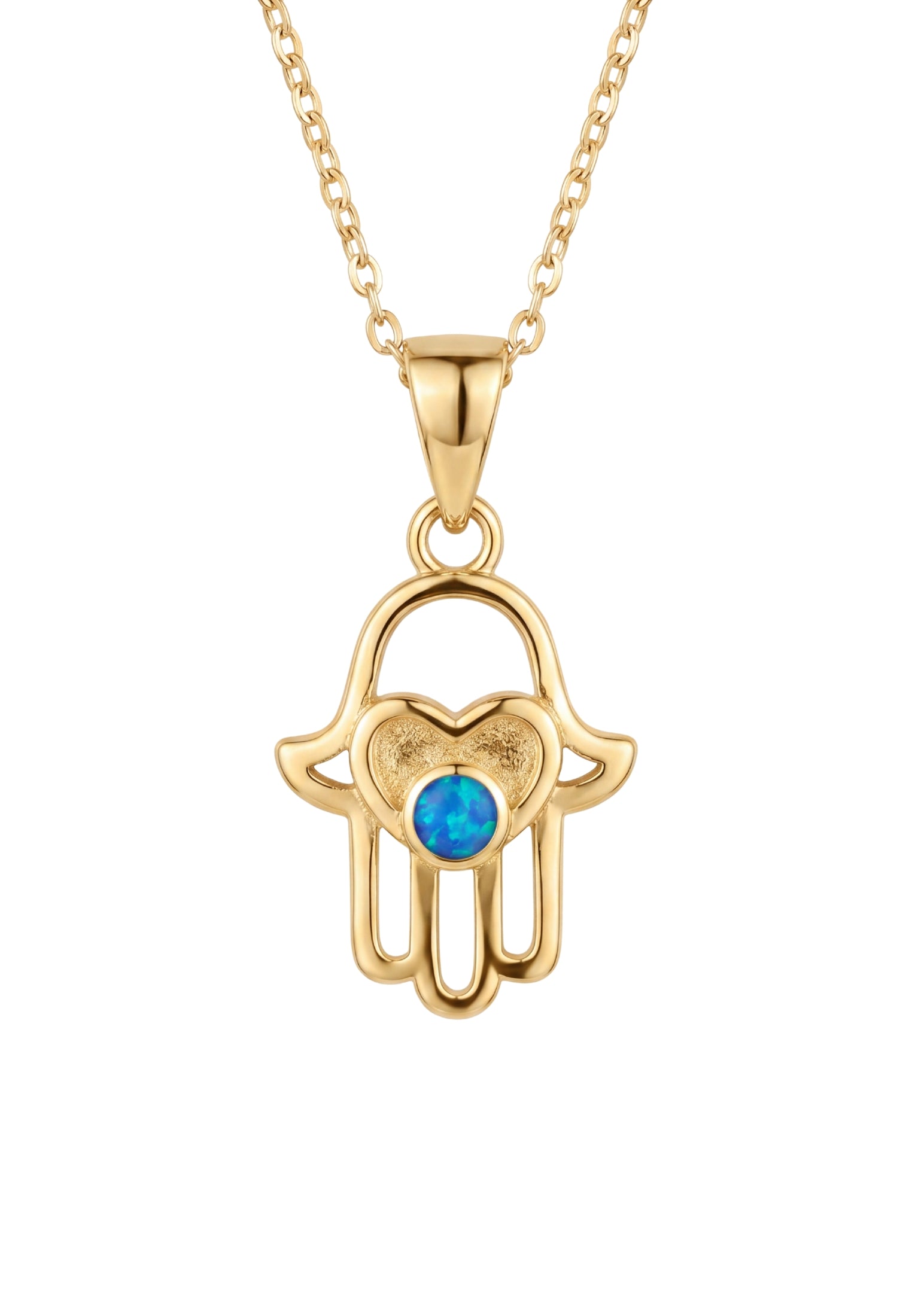 Love My Hamsa Hand Blue Opal Pendant Necklace Gold