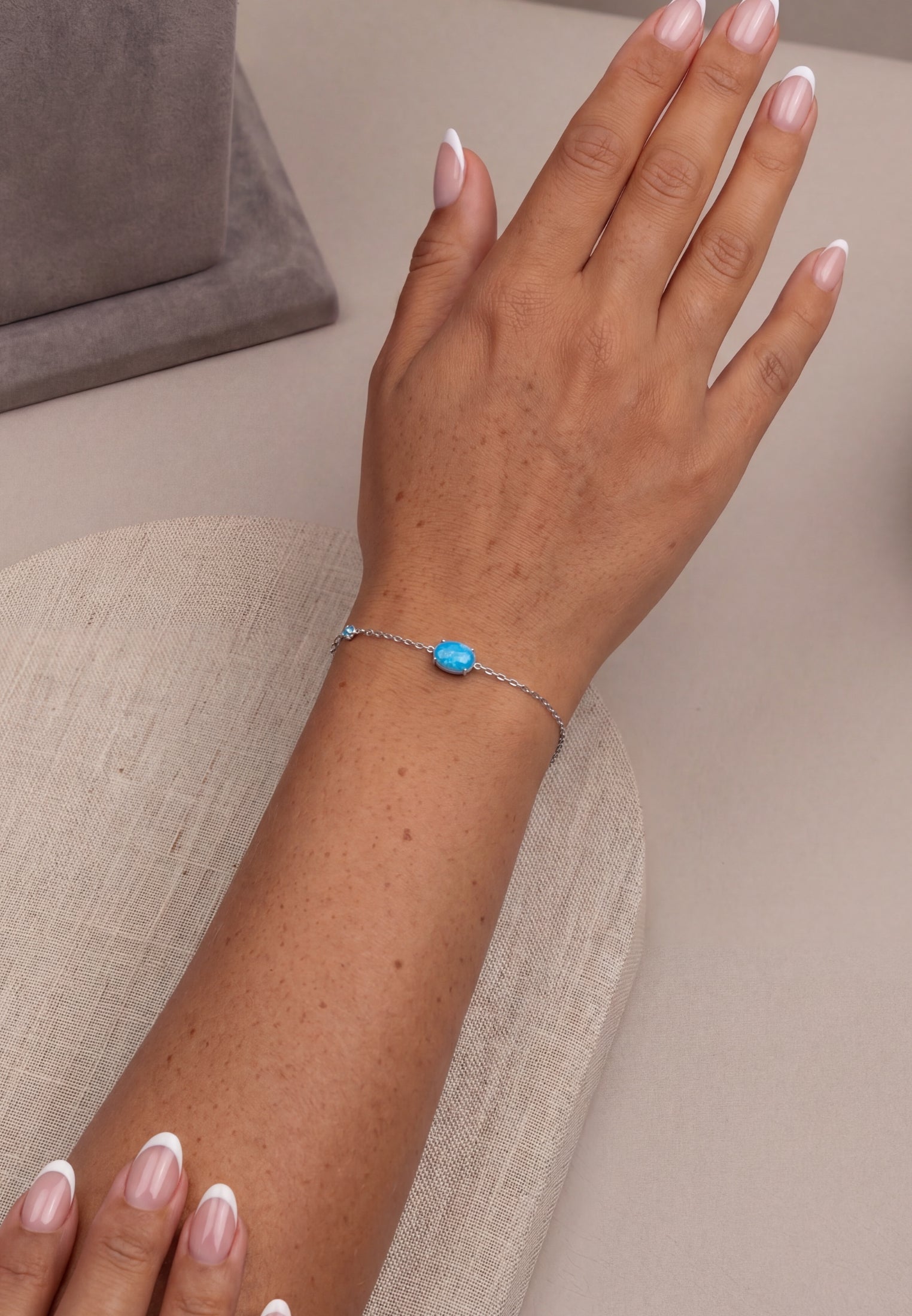 Oval Blue Opal Bracelet Silver