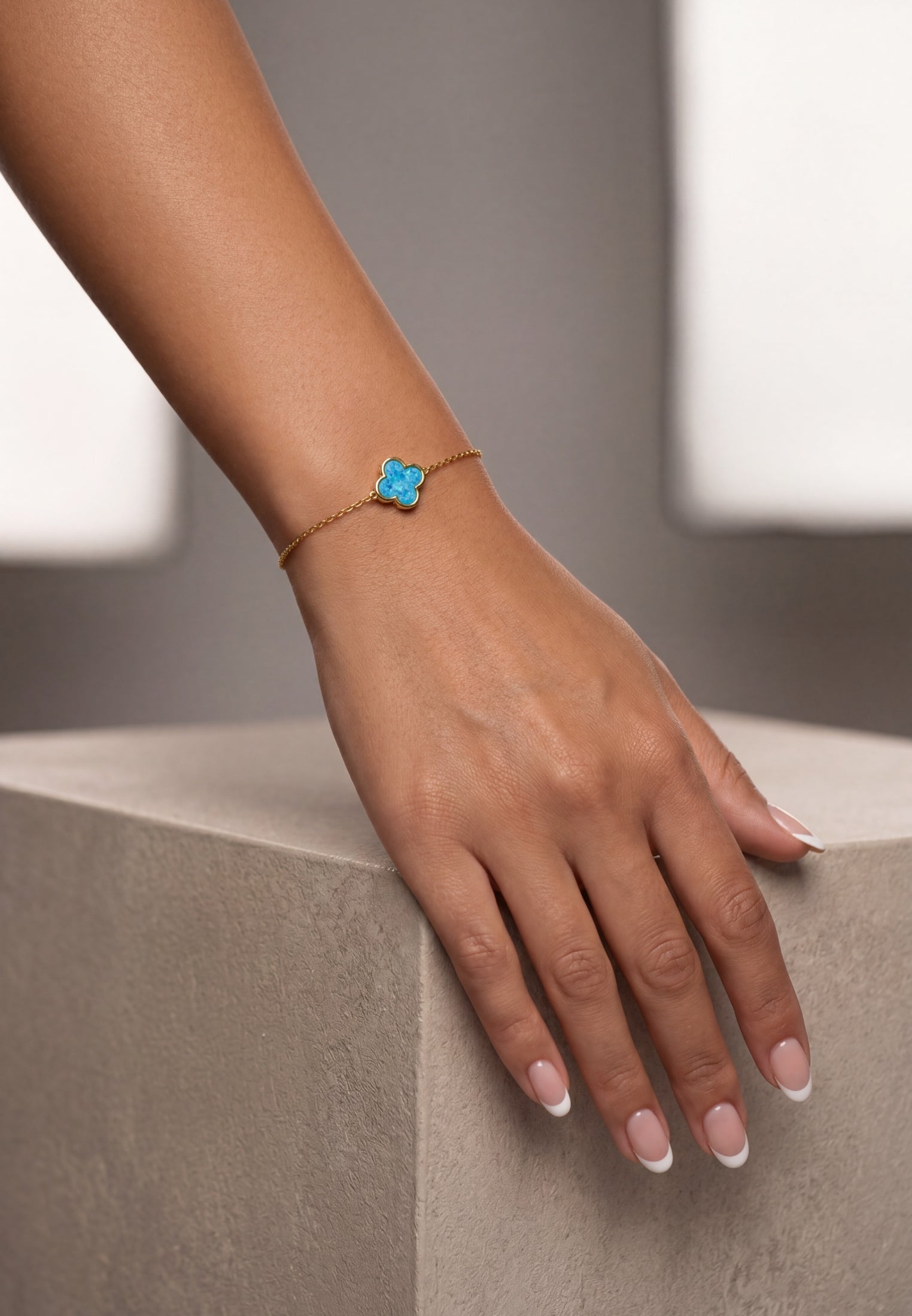 Flower Clover Blue Opal Bracelet Gold