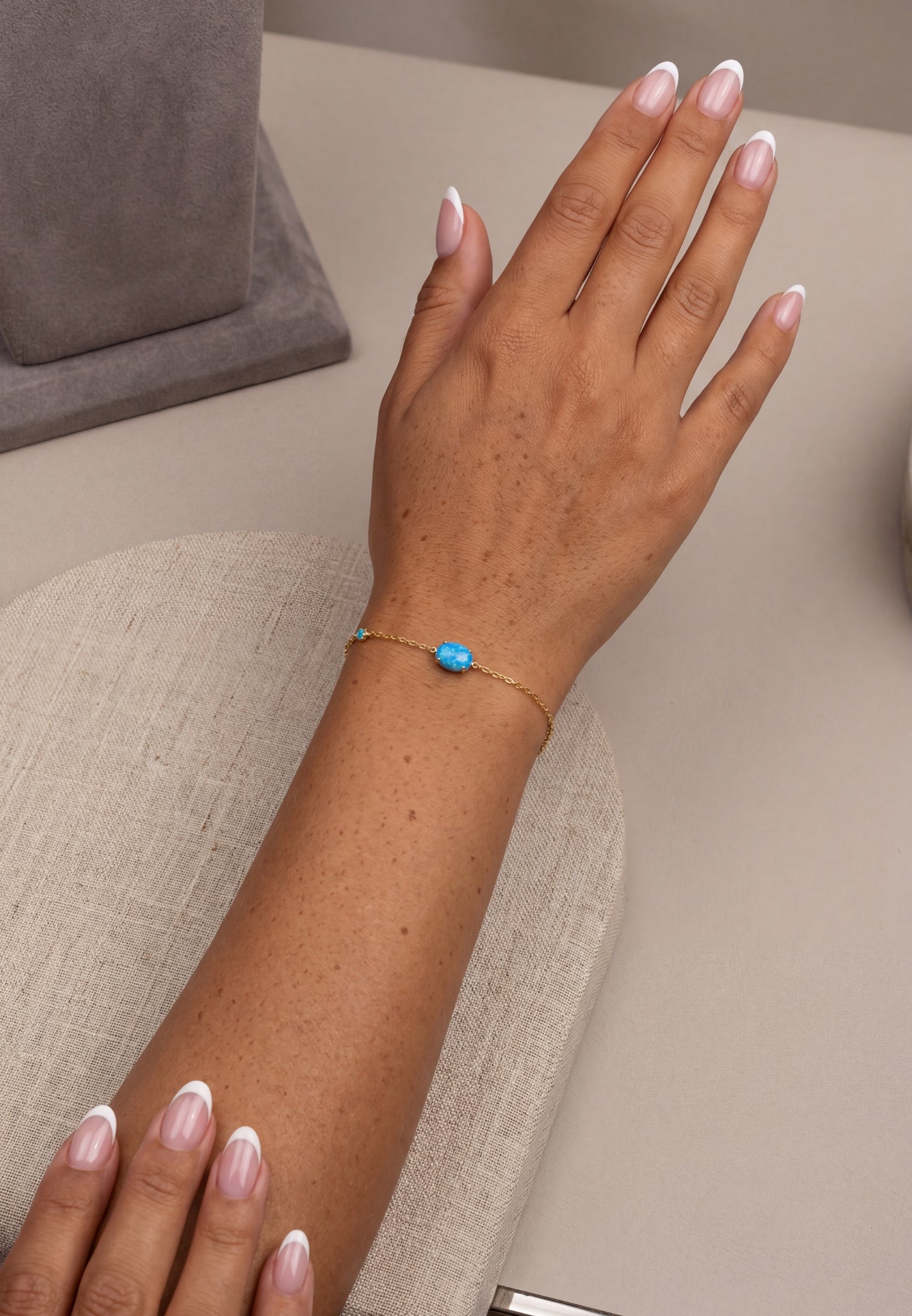 Oval Blue Opal Bracelet Gold