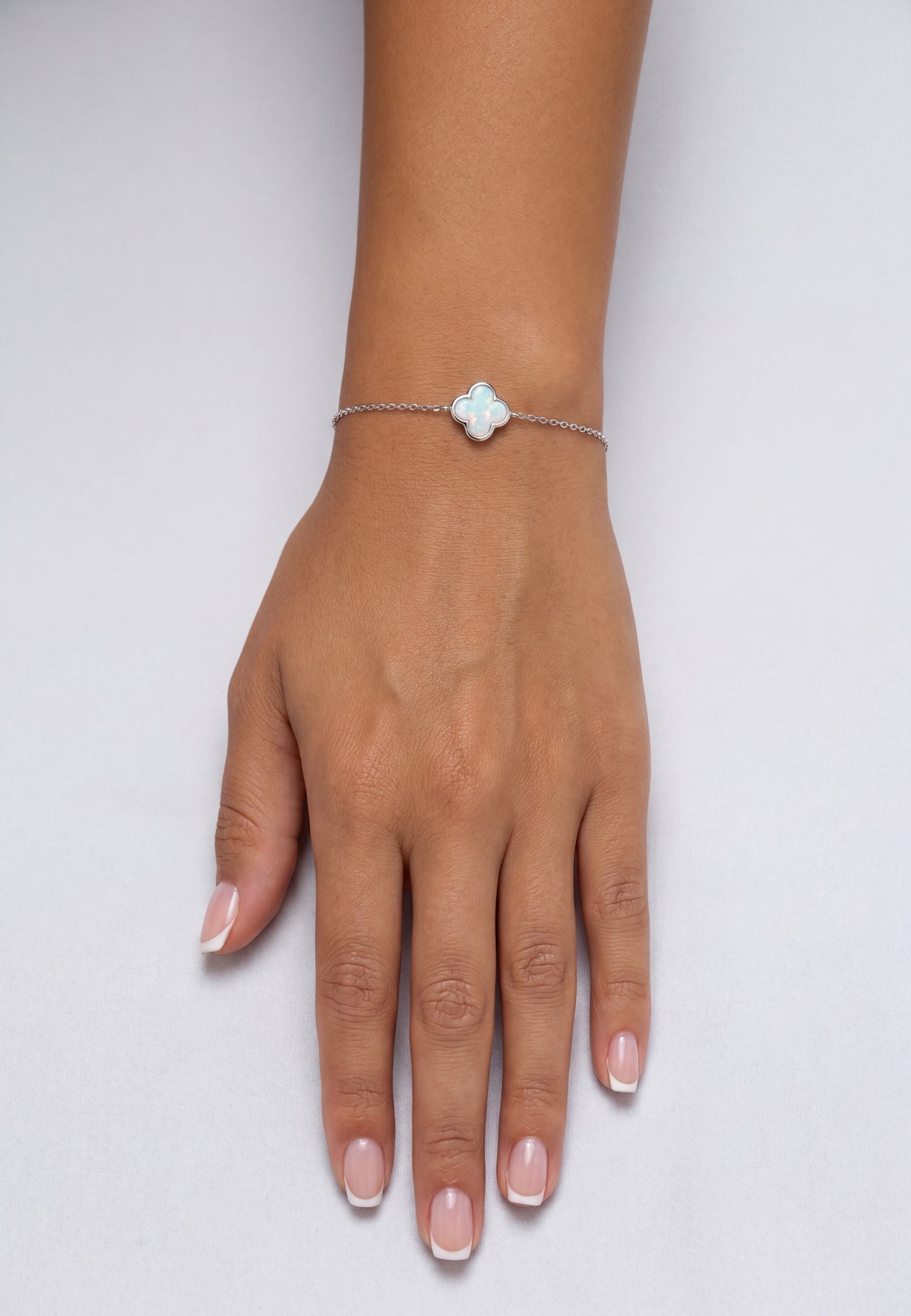Flower Clover White Opal Bracelet Silver
