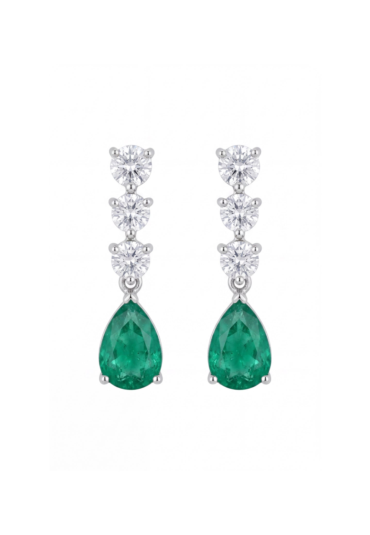 Delphine Colombian Emerald Triple Drop Earrings Silver