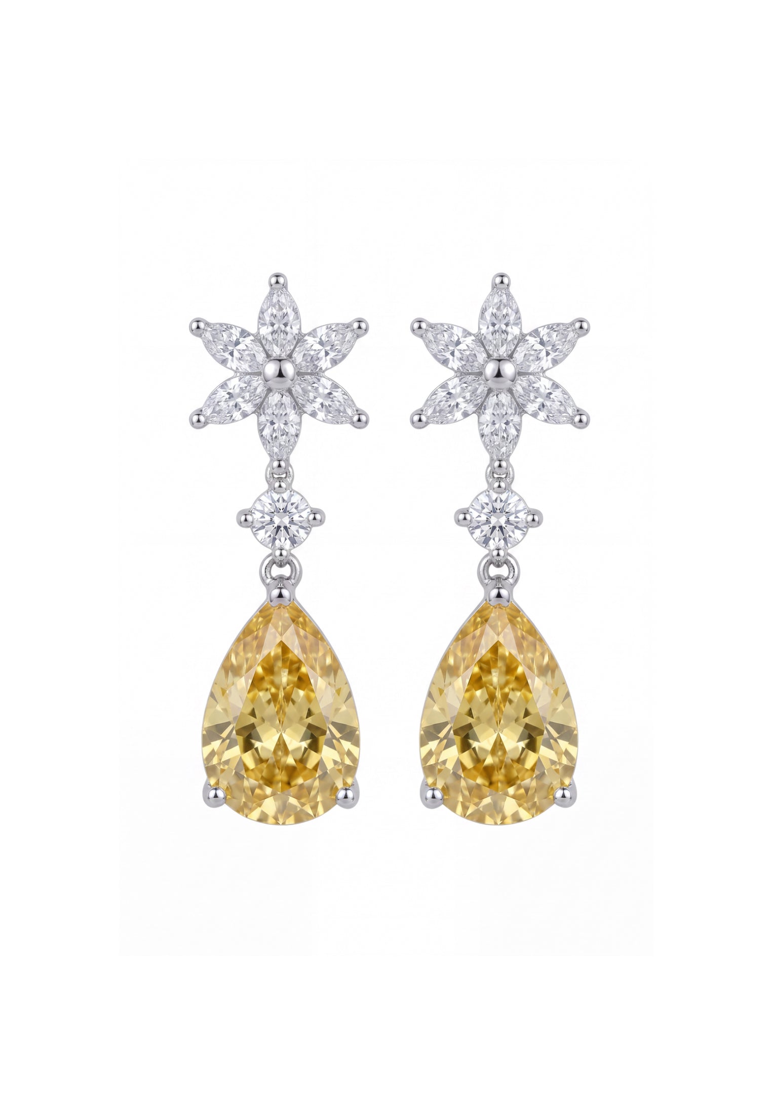 Sunflower Yellow Topaz Drop Earrings Silver