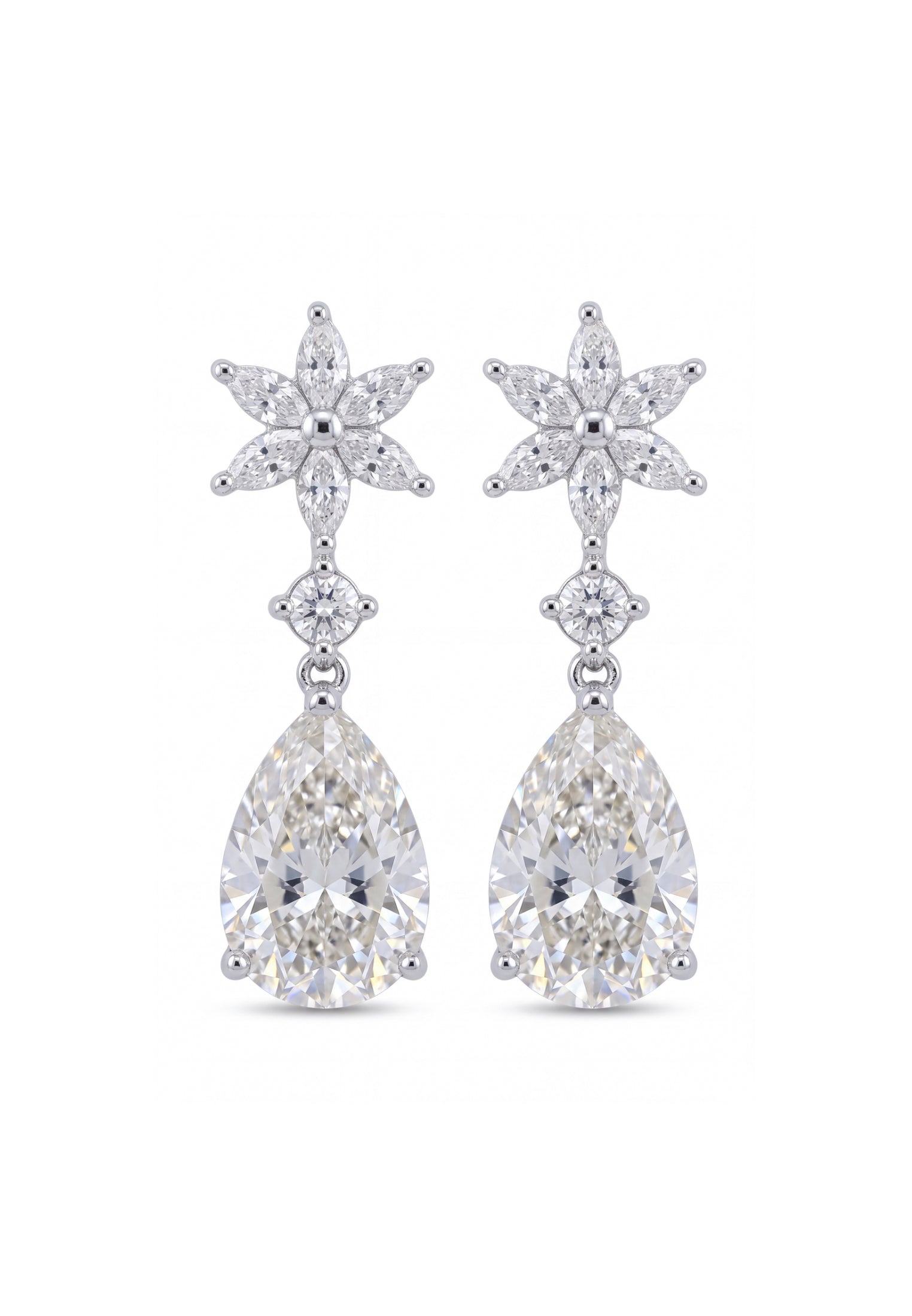 Sunflower Moissanite Drop Earrings Silver