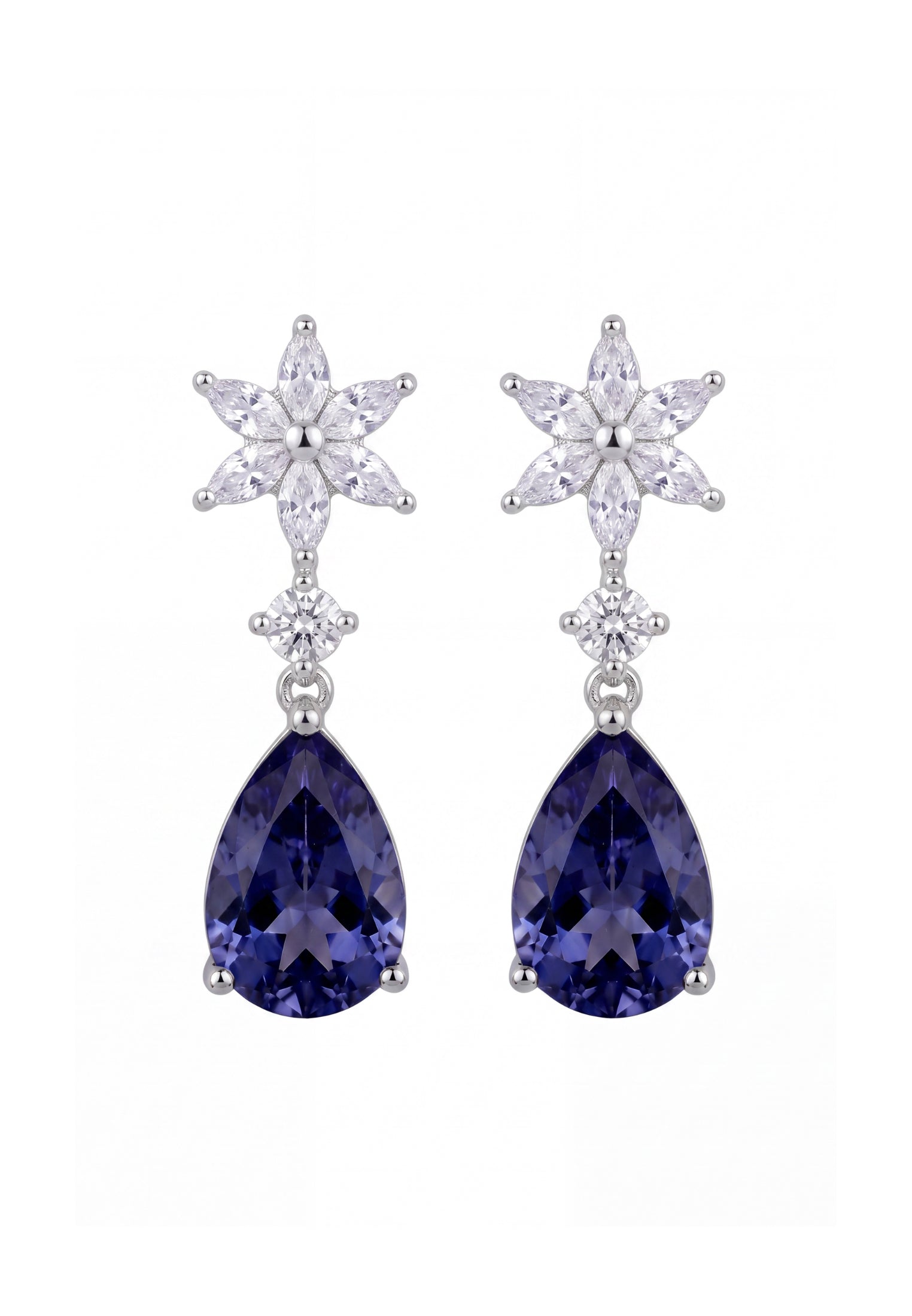 Sunflower Tanzanite Drop Earrings Silver