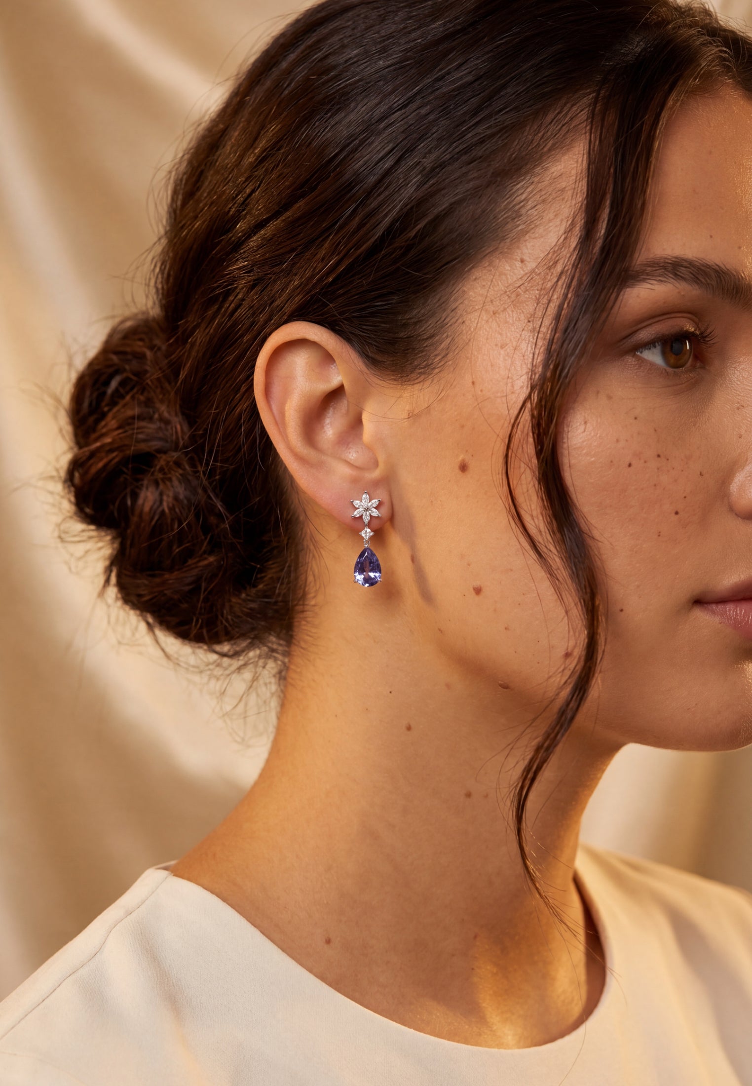 Sunflower Tanzanite Drop Earrings Silver