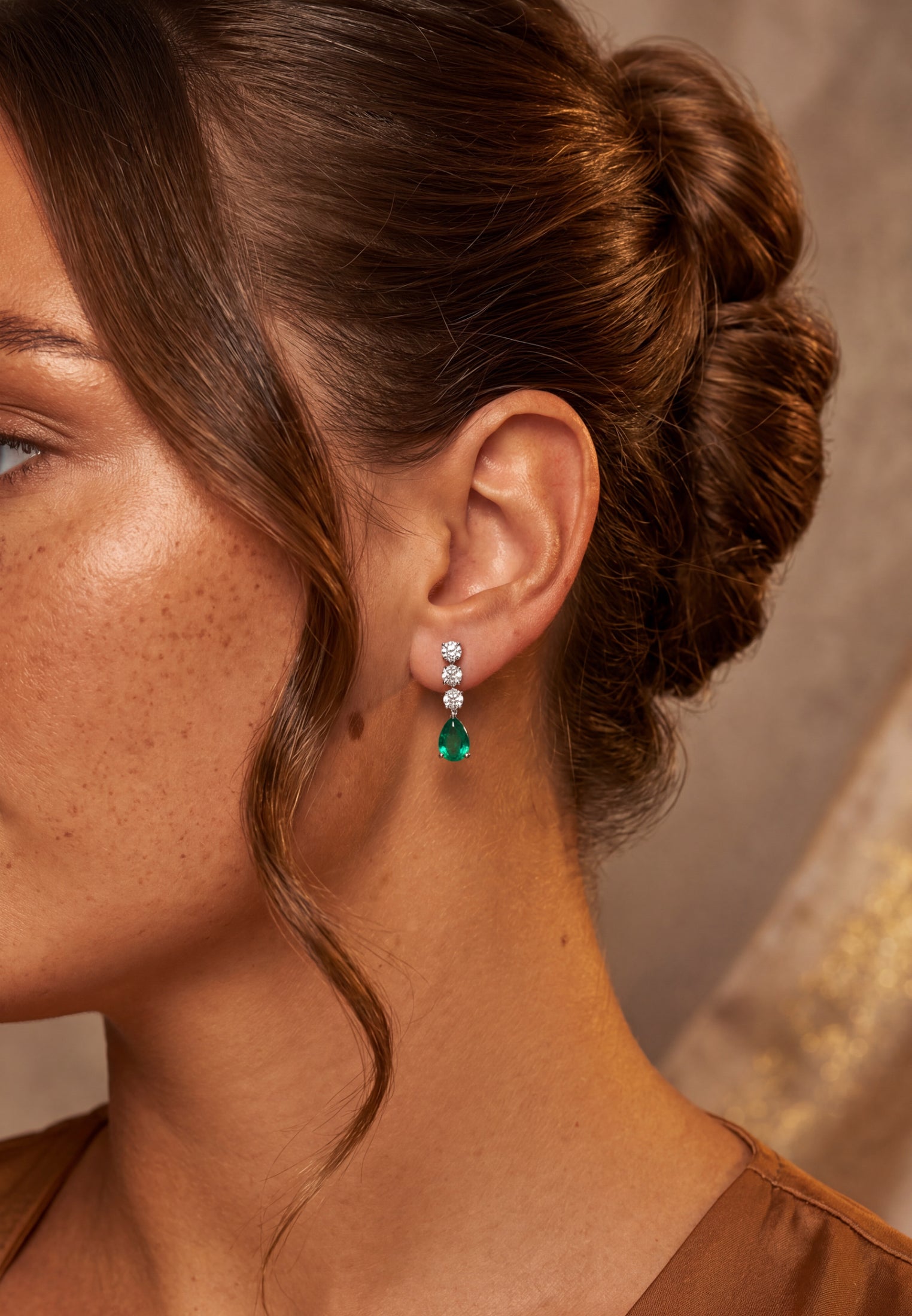 Delphine Colombian Emerald Triple Drop Earrings Silver