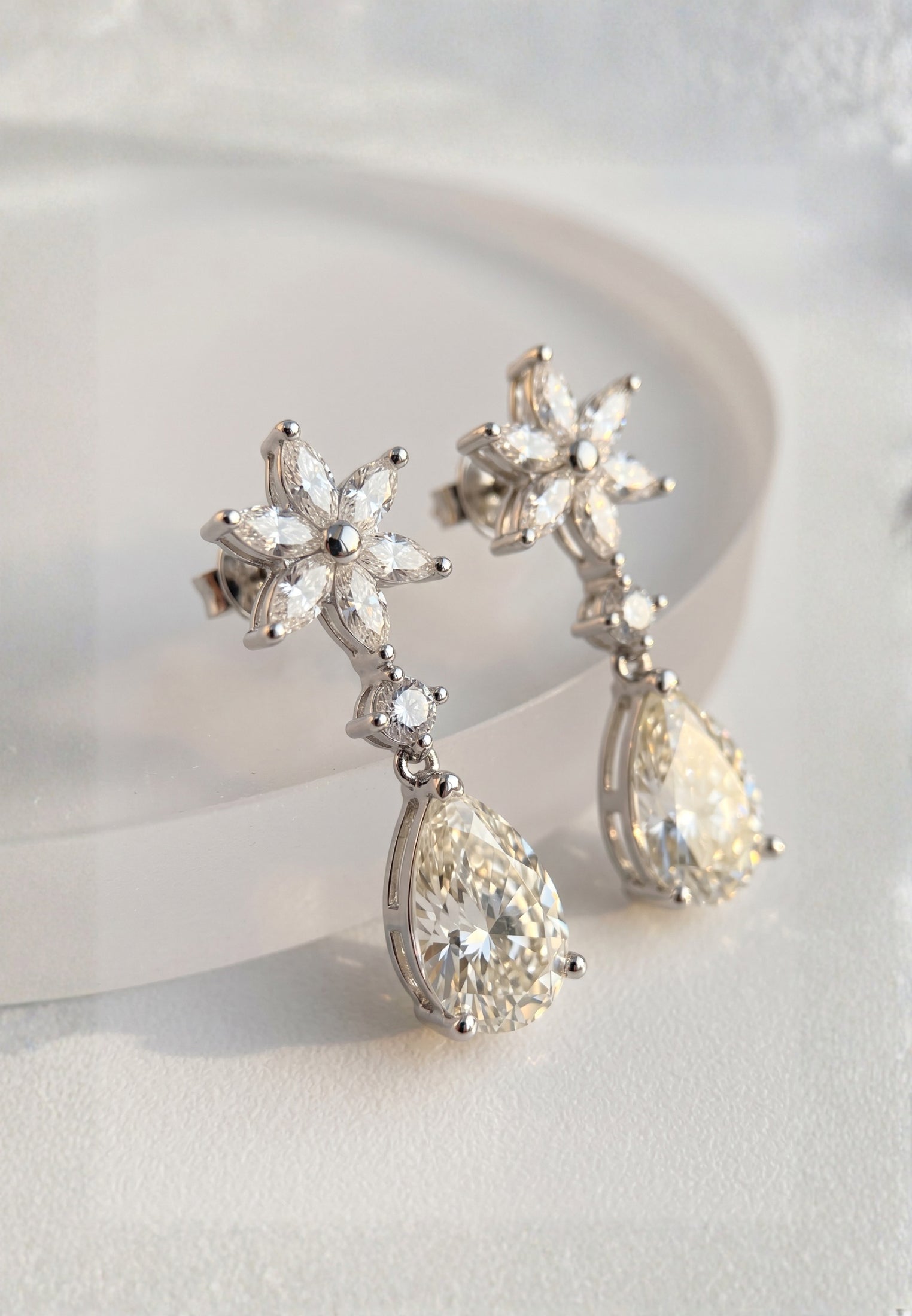 Sunflower Moissanite Drop Earrings Silver