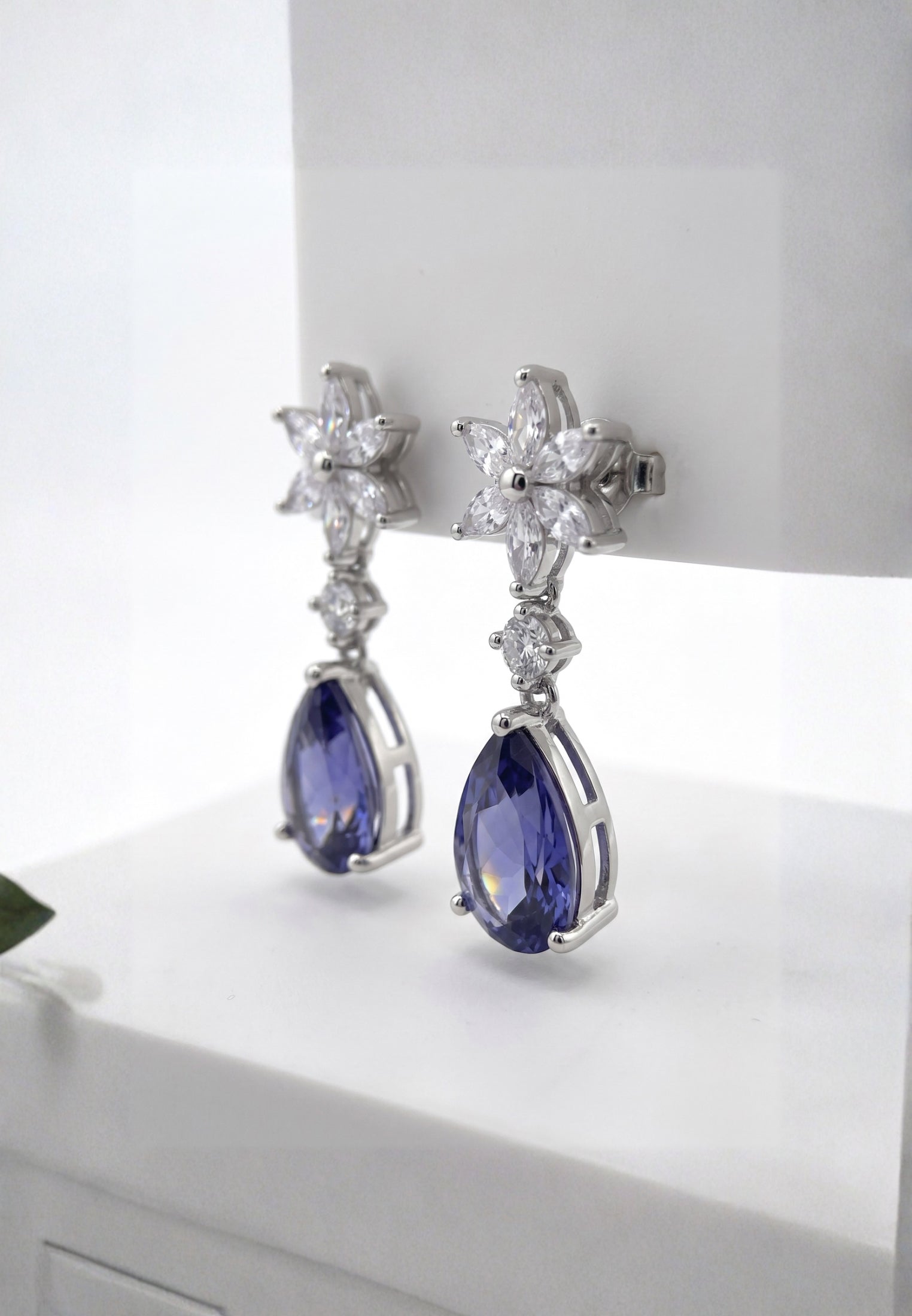 Sunflower Tanzanite Drop Earrings Silver