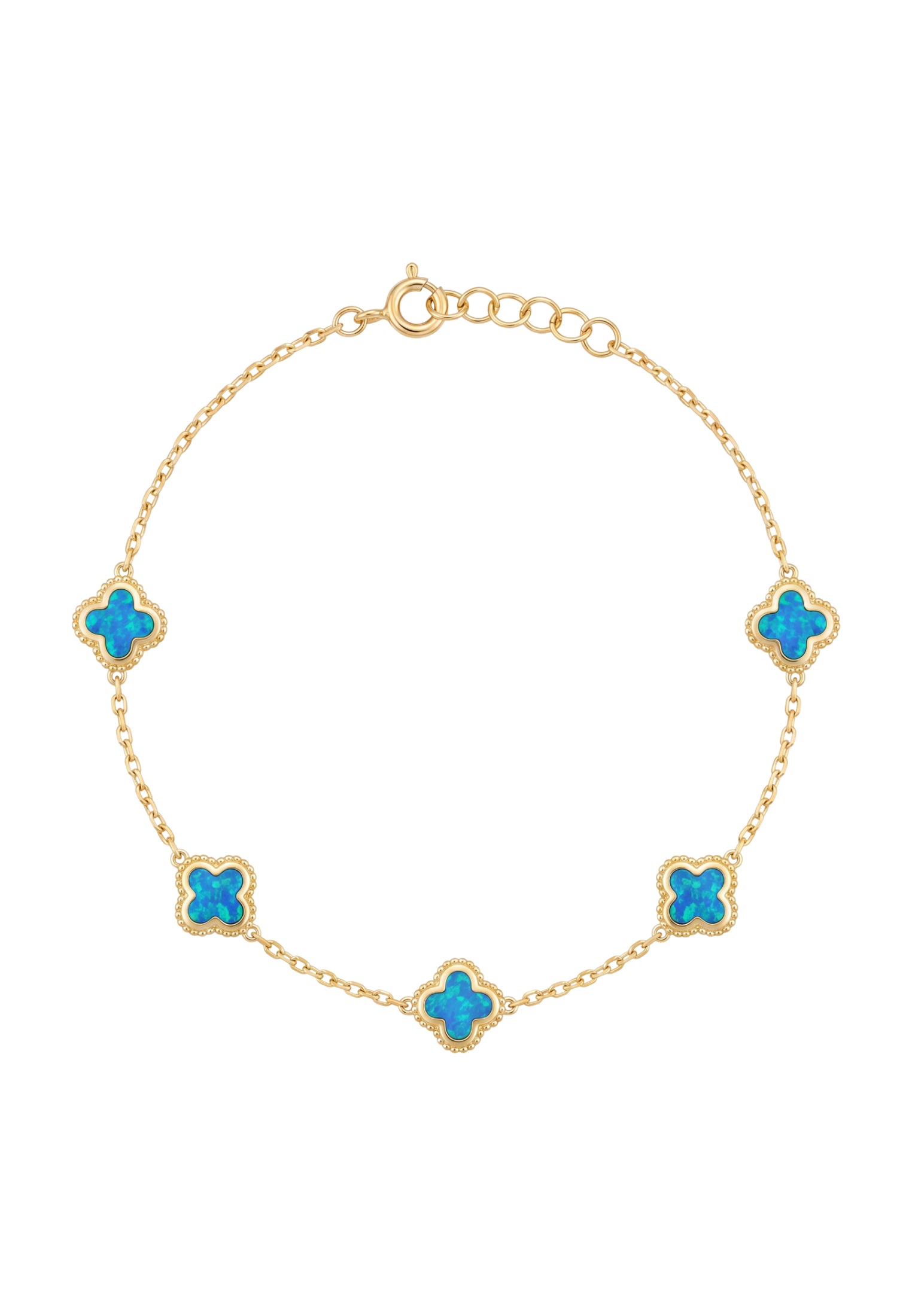 Clover Flowers Bracelet Blue Opal Gold
