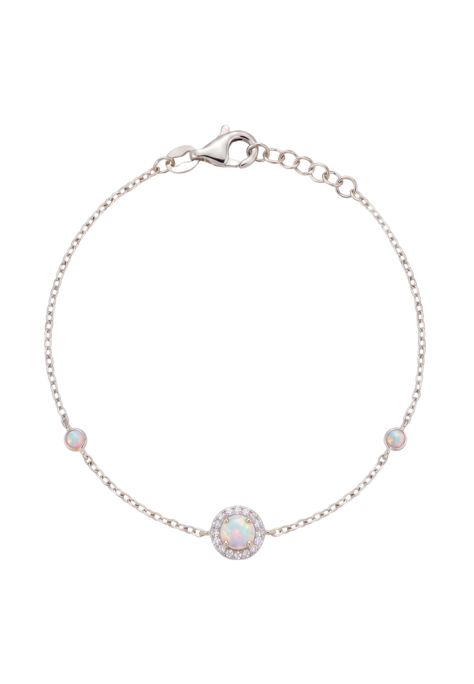 Round White Opal Bracelet Silver CZ