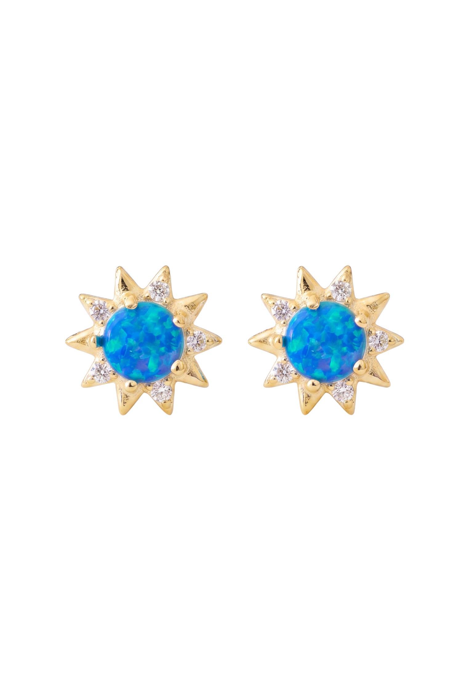 Sunflower Blue Opal Stud Earrings Gold
