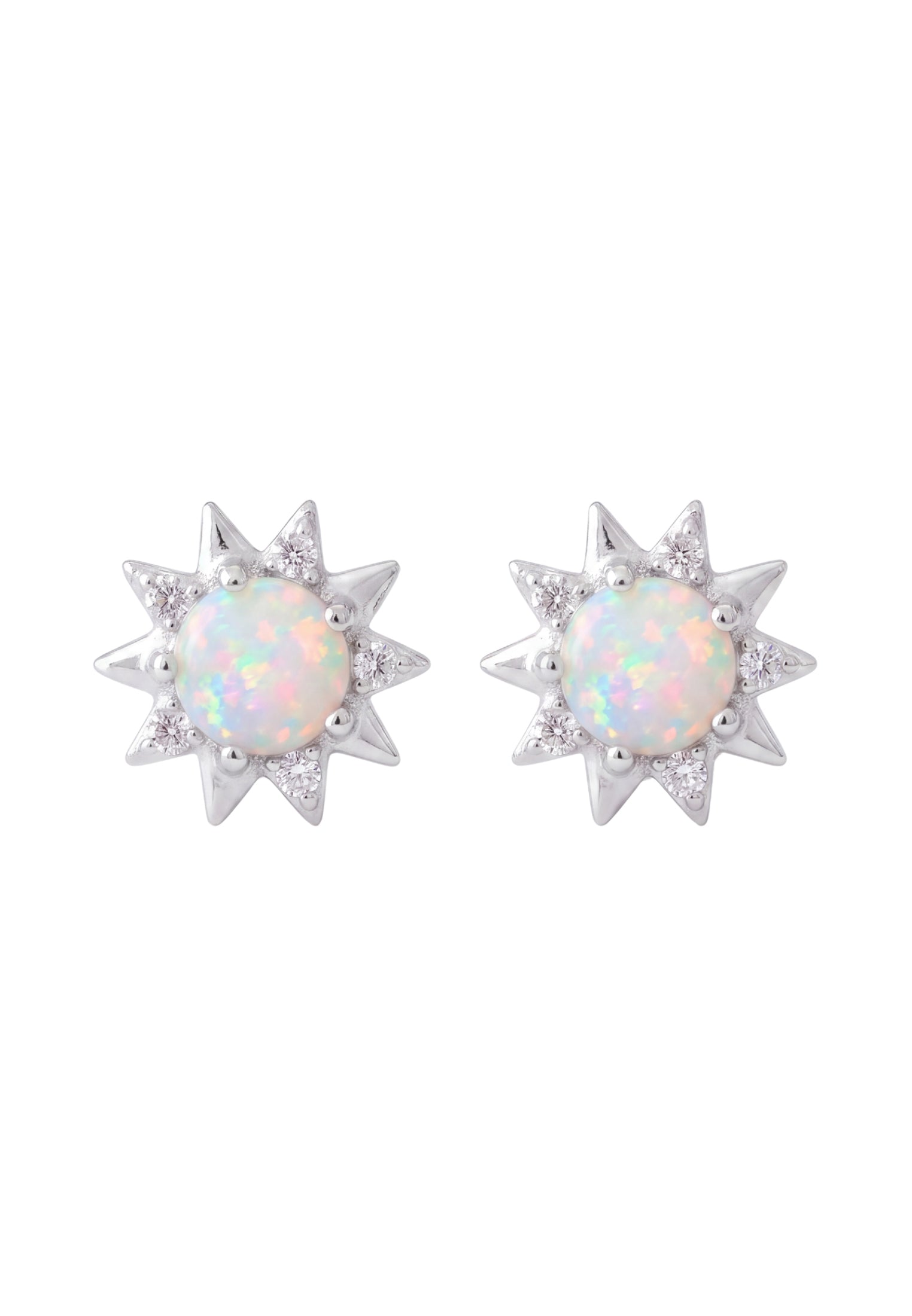 Sunflower White Opal Stud Earrings Silver