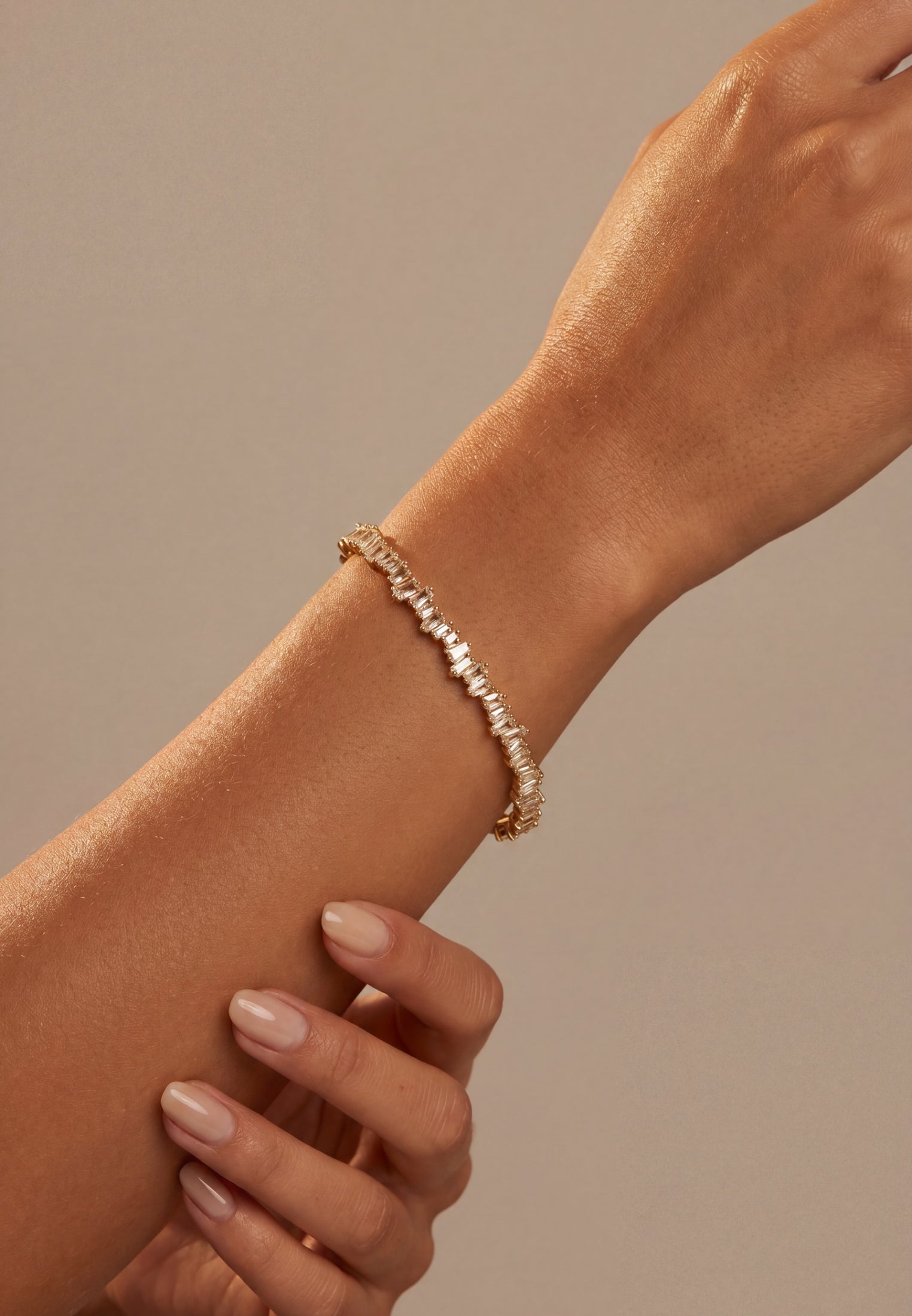 Baguette Ice Cuff Bangle Gold White