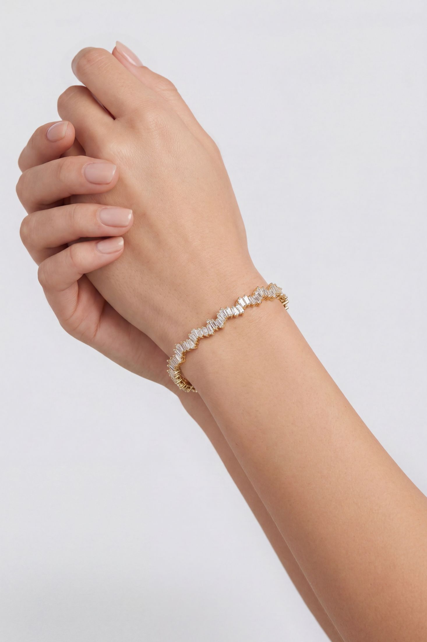 Baguette Ice Cuff Bangle Gold White