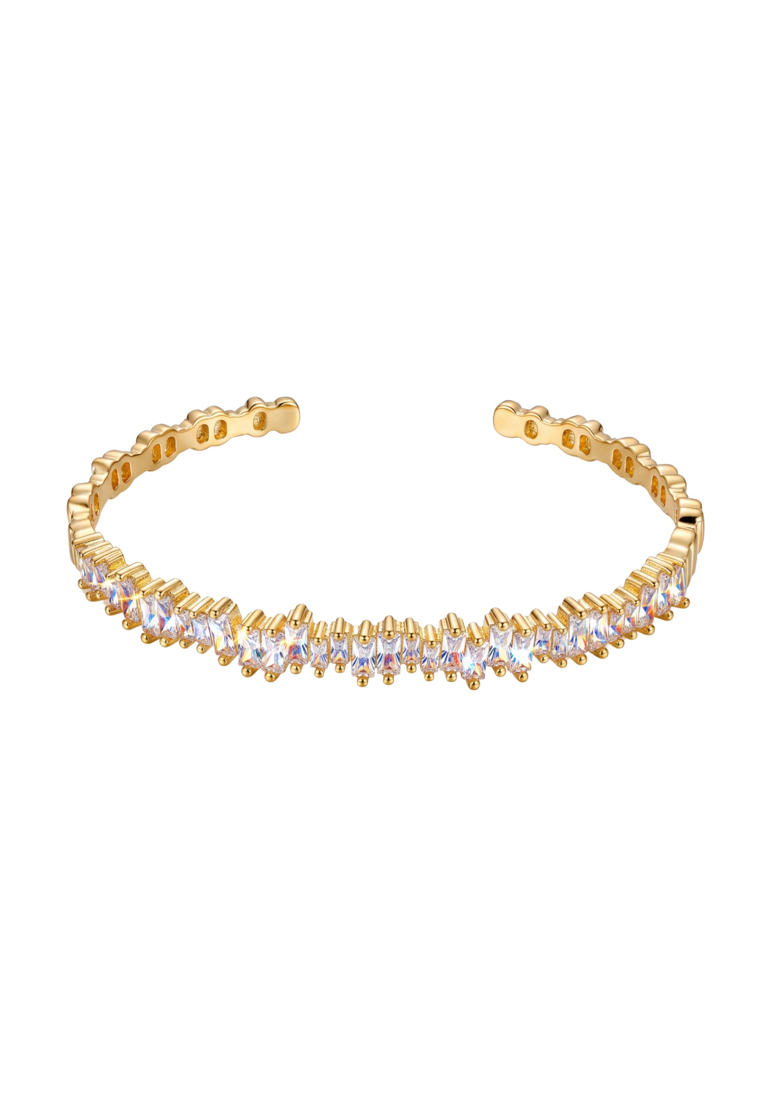 Baguette Ice Cuff Bangle Gold White