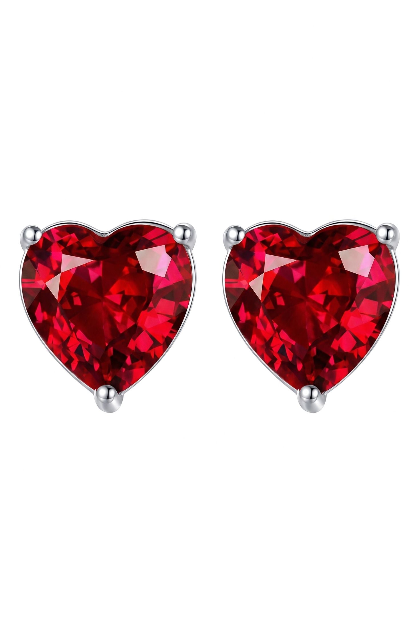 Amore Heart Garnet Stud Earrings Silver