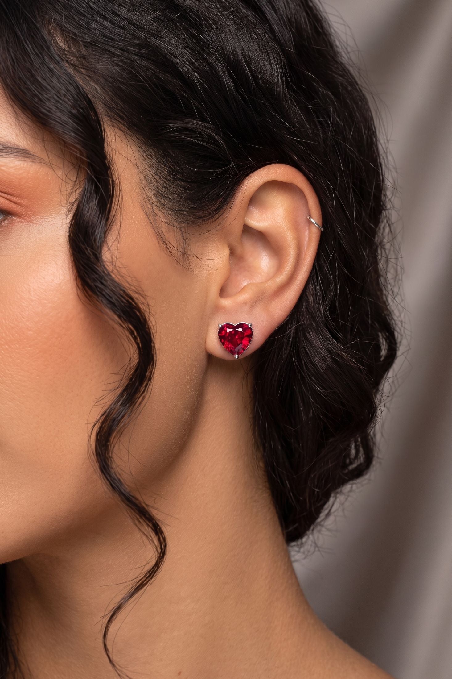 Amore Heart Garnet Stud Earrings Silver