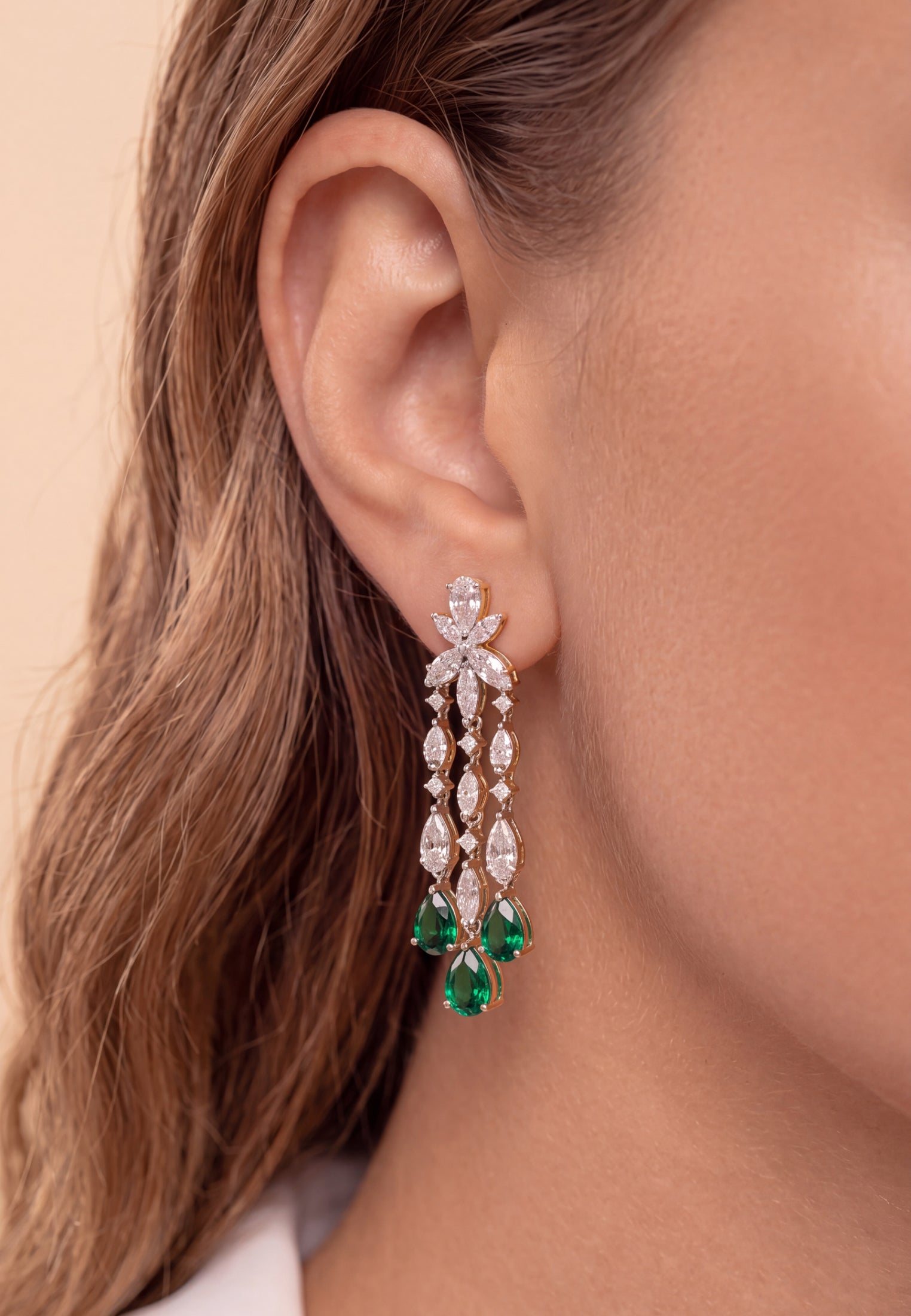 Duchess Emerald Drop Earrings Silver