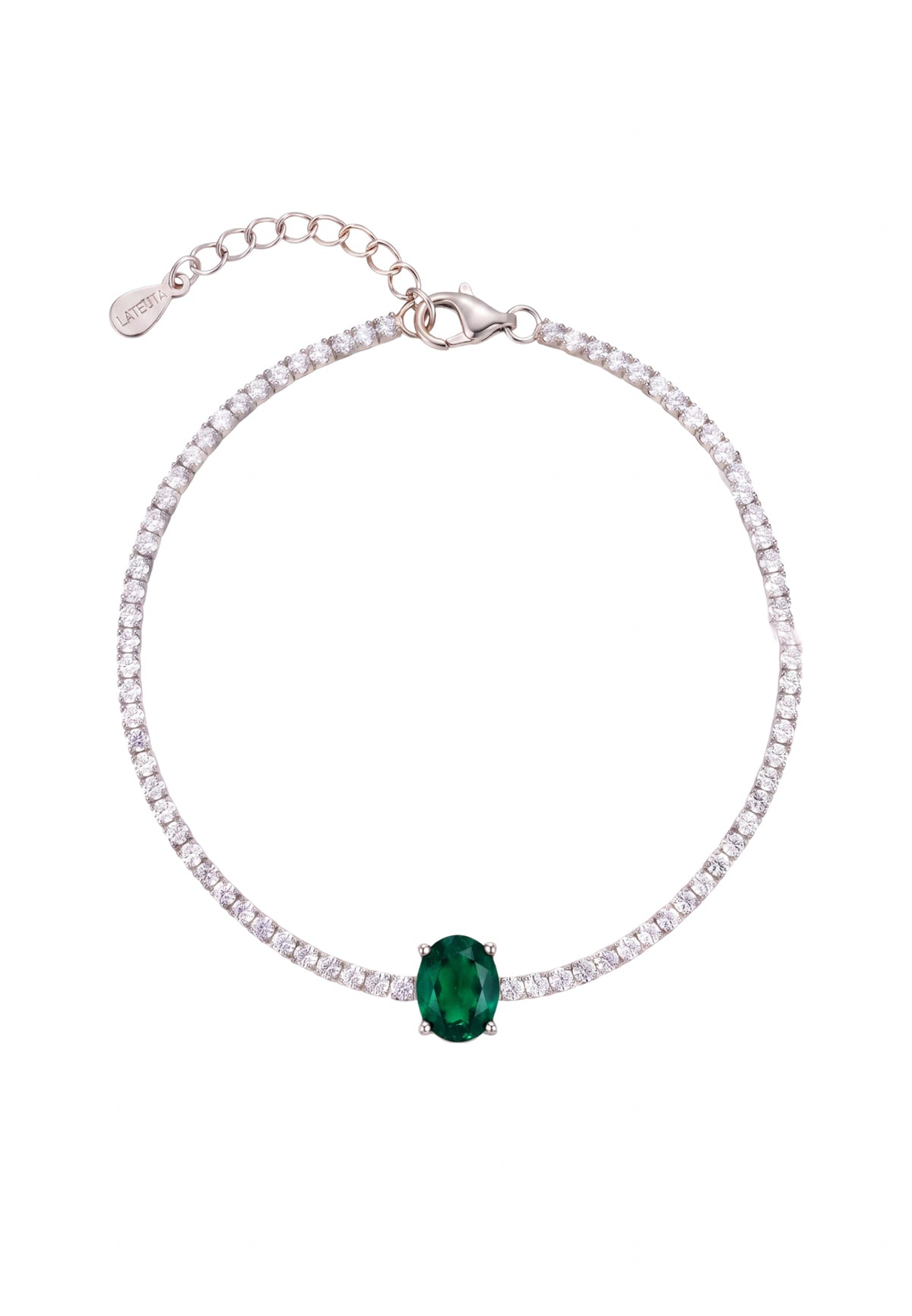 Garbo Ovale Pierre fine Bracelet tennis Émeraude Argenté