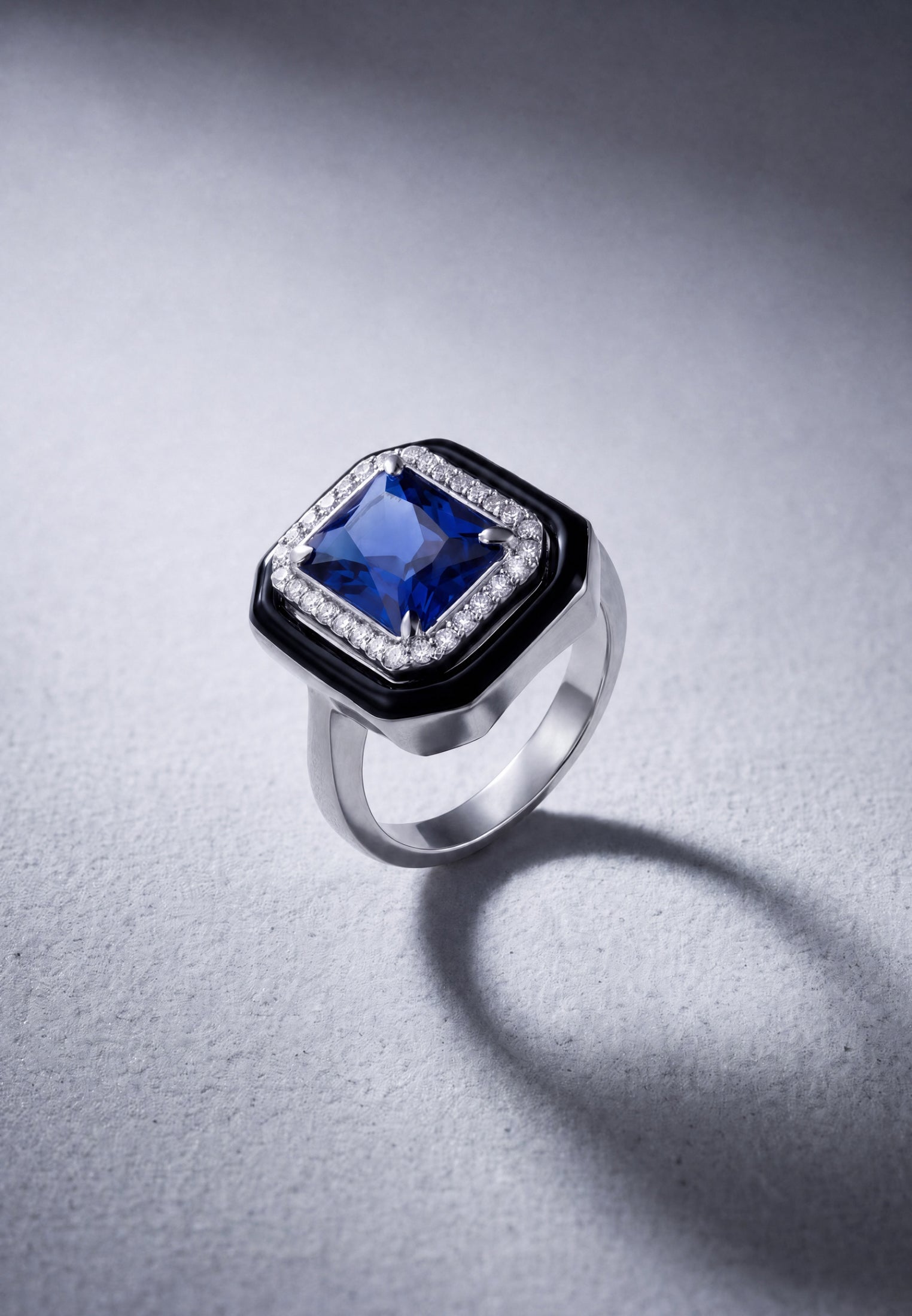 Art Deco Sapphire & Enamel Cocktail Ring Silver