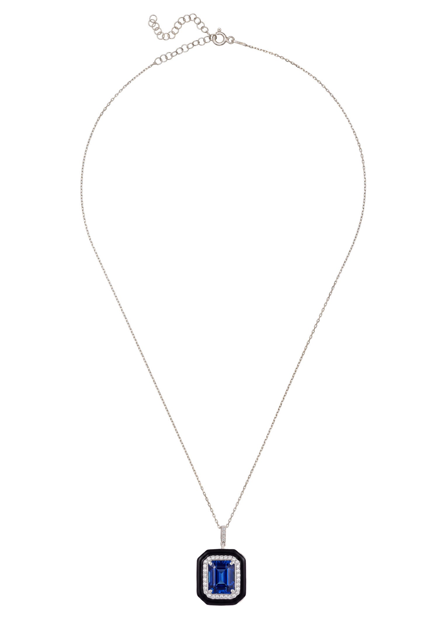Art Deco Sapphire & Enamel Pendant Necklace Silver