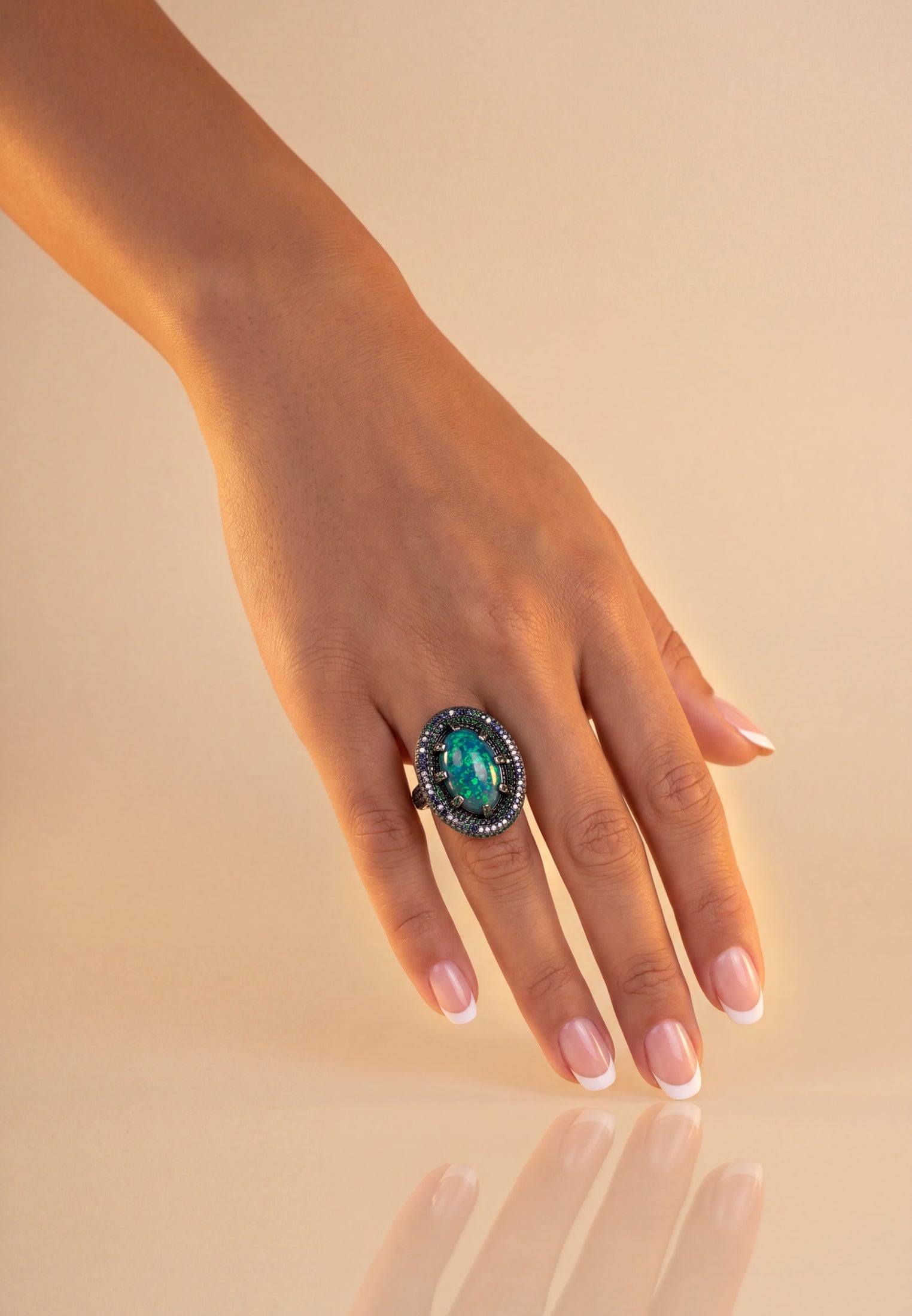 Serafina Grüner Opal Cocktailring Silber