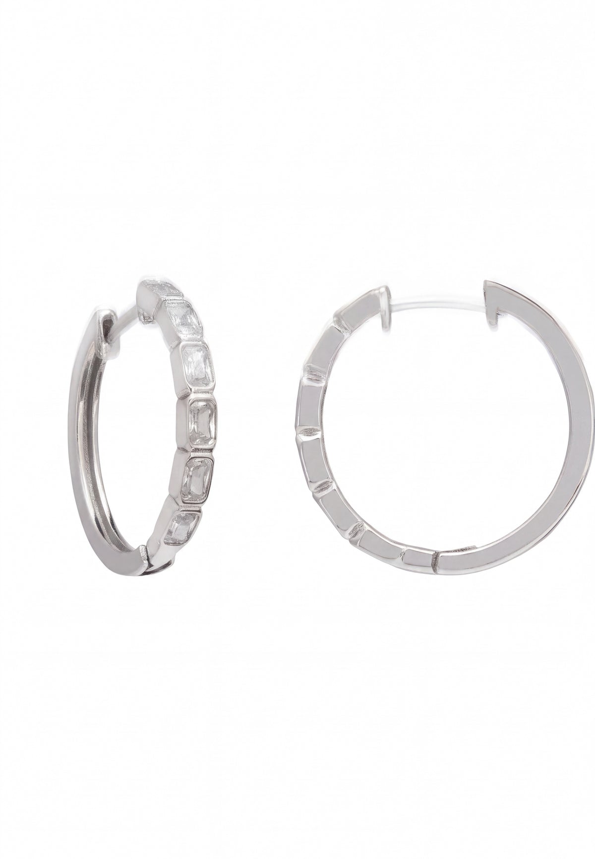 Classic Baguette Hoop Earrings Silver