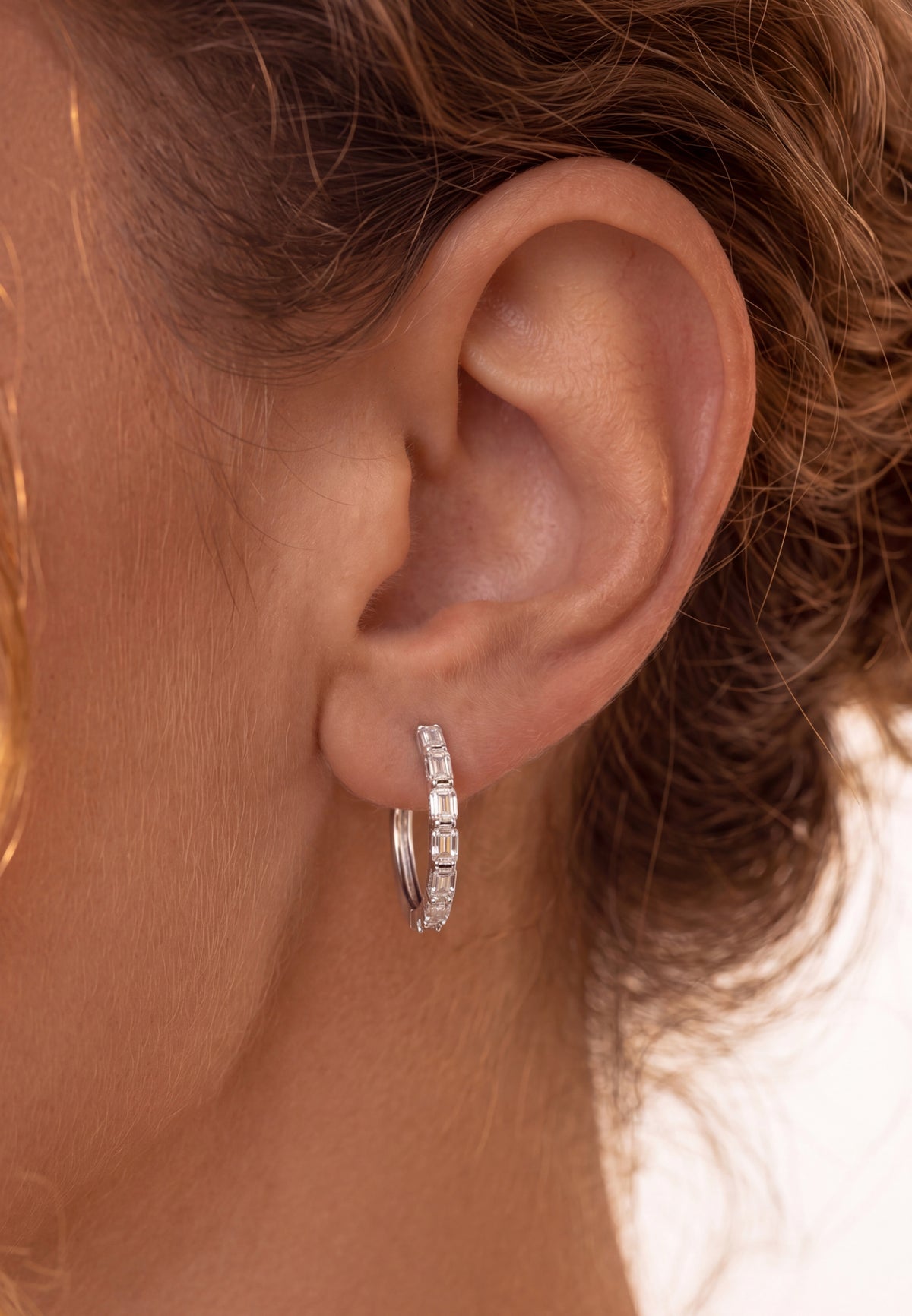 Classic Baguette Hoop Earrings Silver