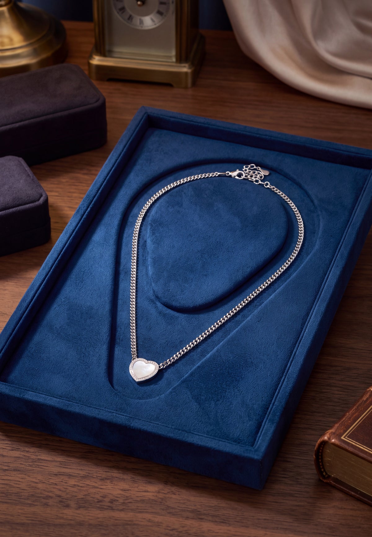 Heart Mother Of Pearl Necklace Silver