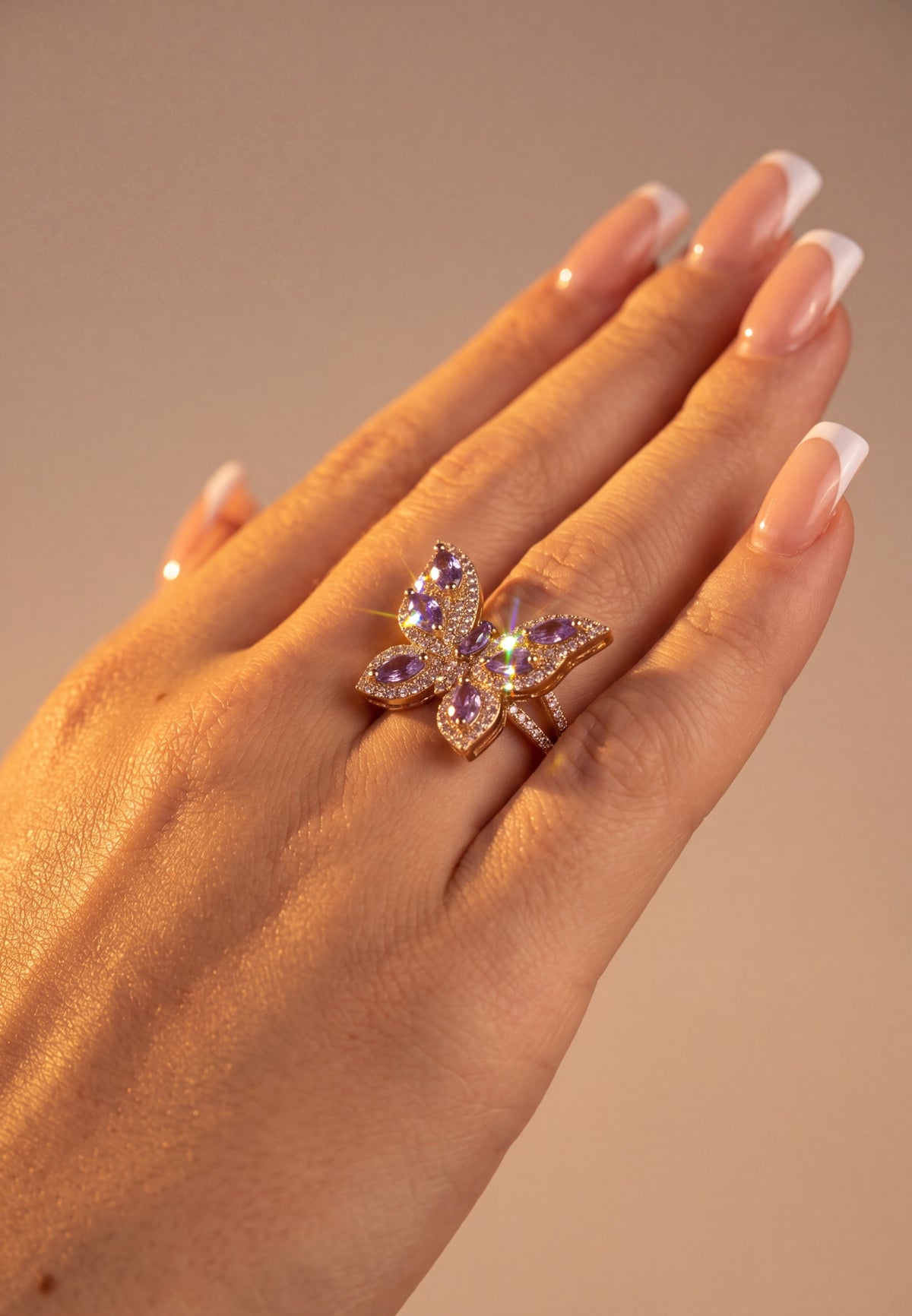 Pandora Butterfly Cocktail Ring Amethyst Gold