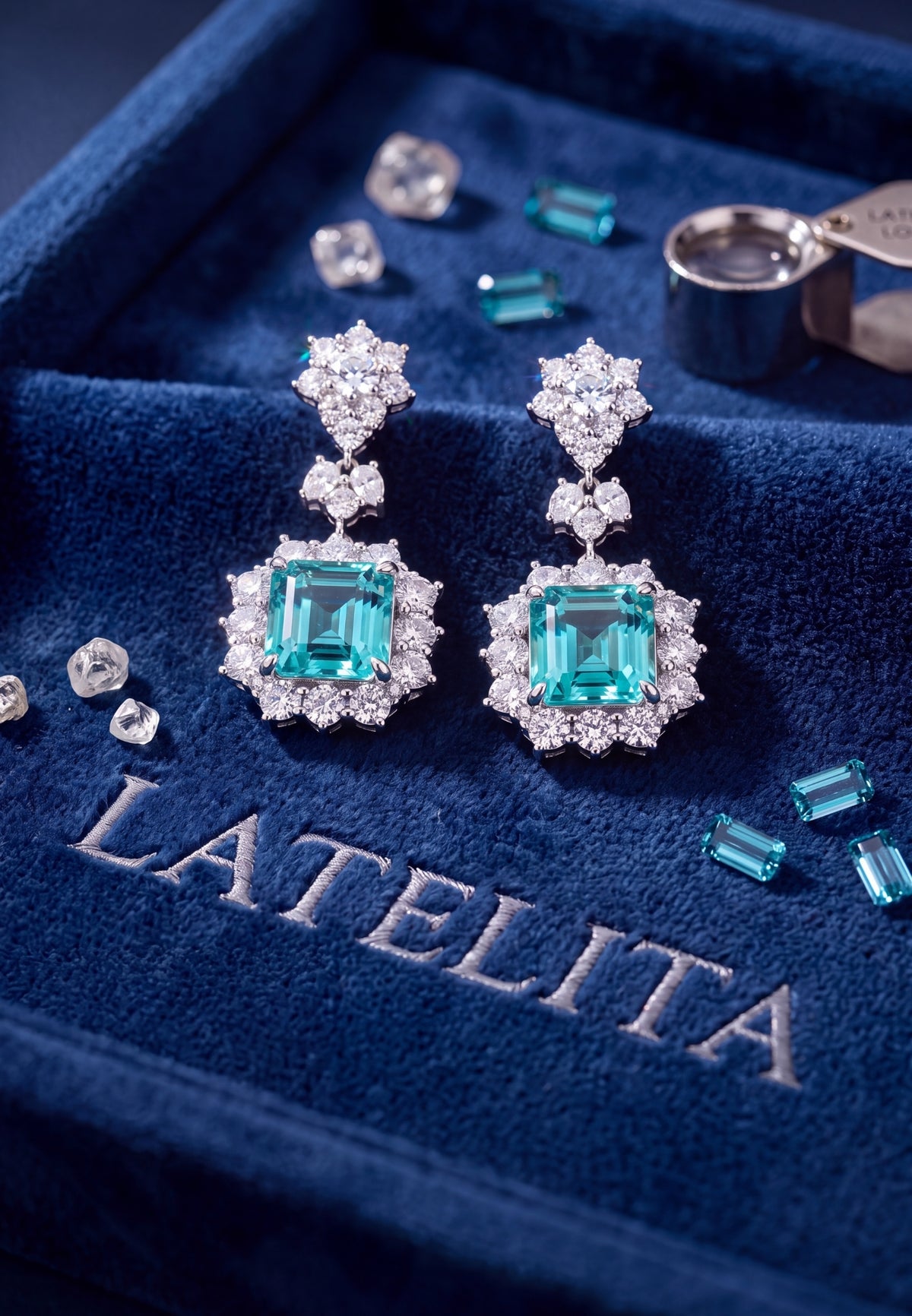 Arabella Aquamarine Drop Earrings Silver