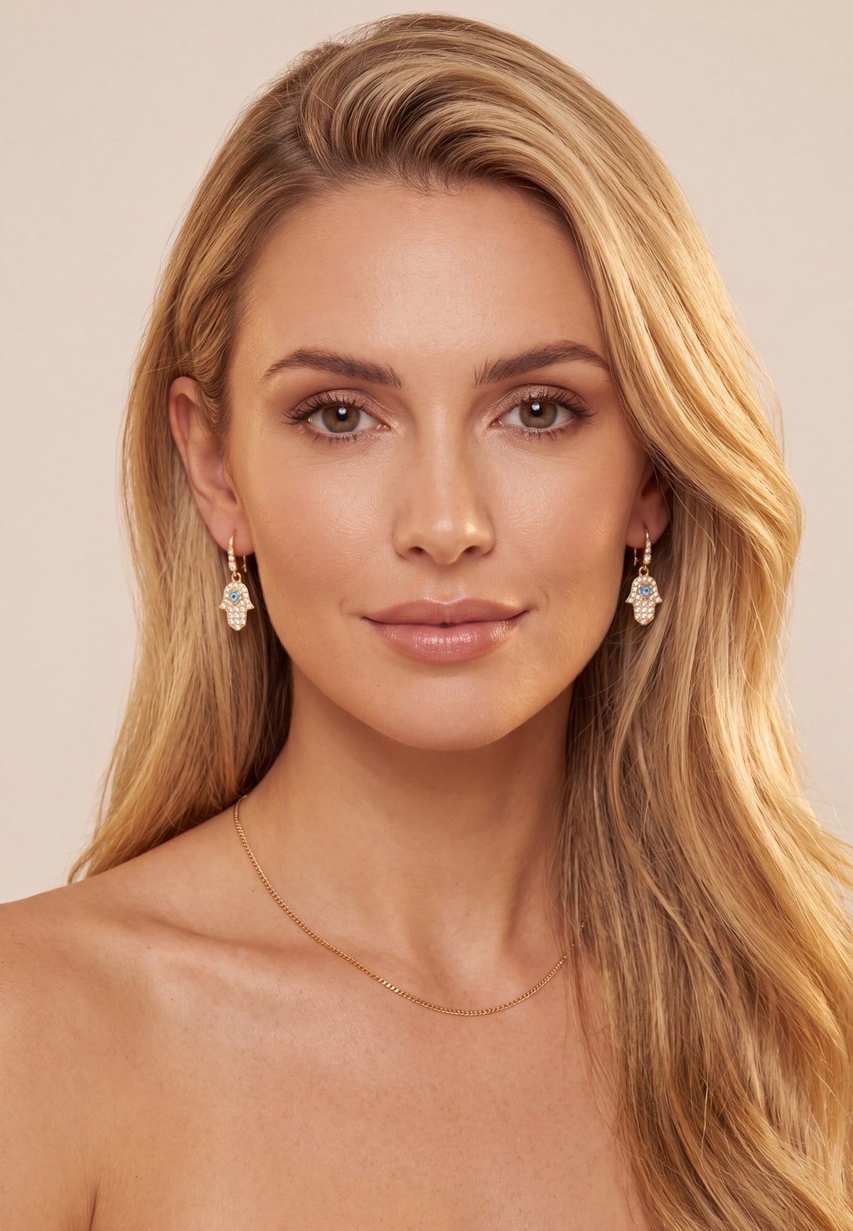 Hamsa Hand Drop Earrings Gold