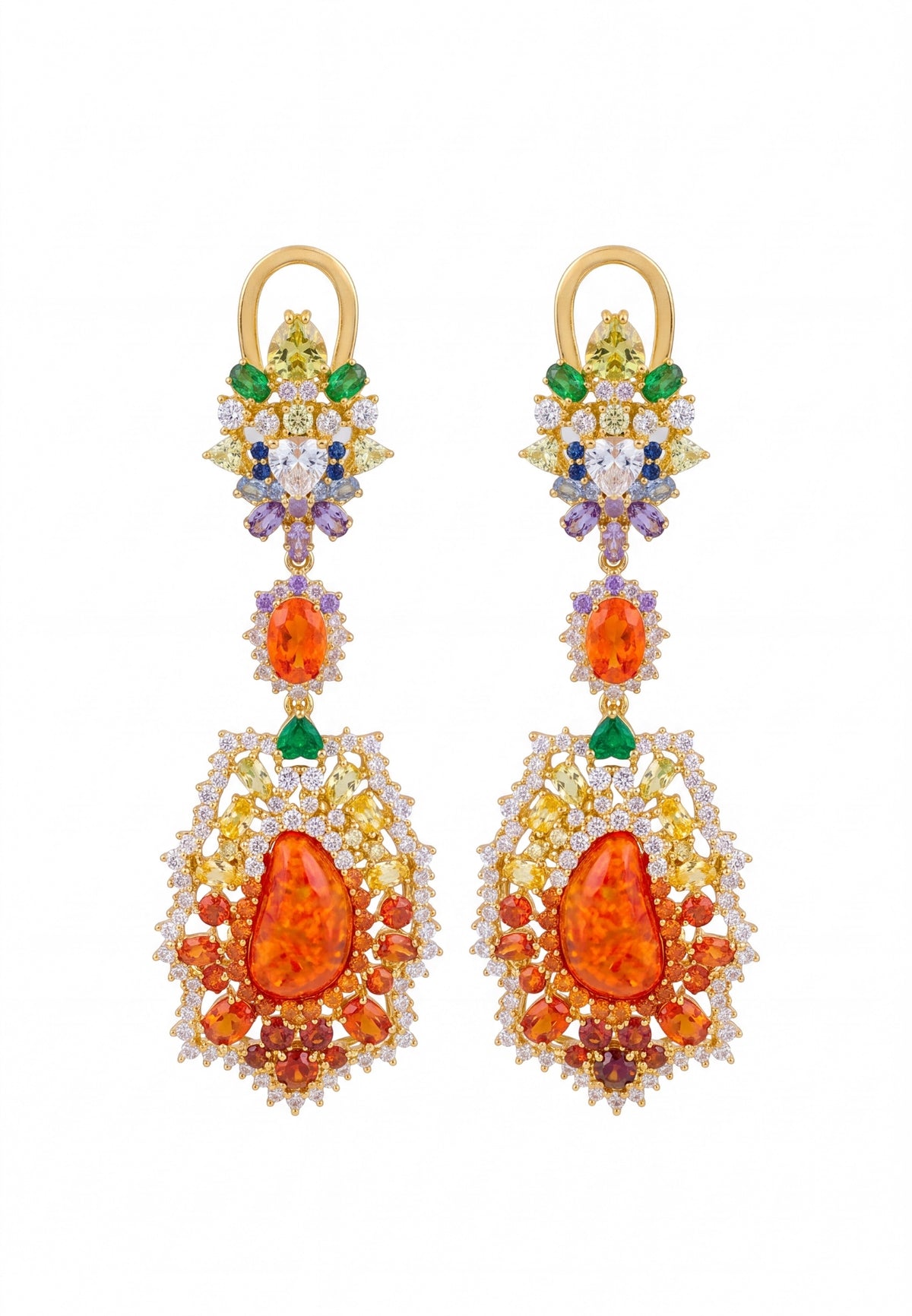 Frida Fire Opal Rainbow Drop Earrings Gold