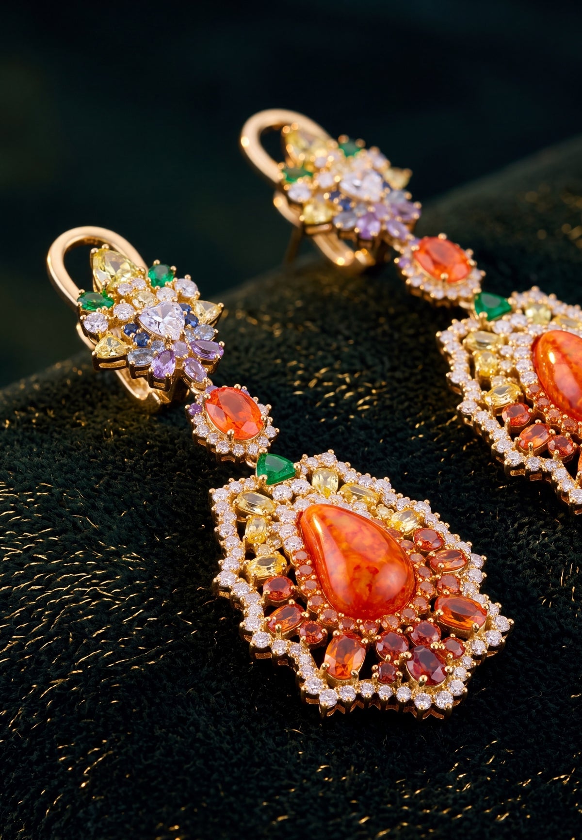 Frida Fire Opal Rainbow Drop Earrings Gold