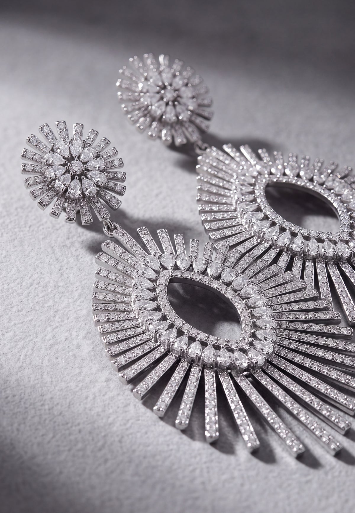 Geometria Sunburst Statement Drop Earrings Silver